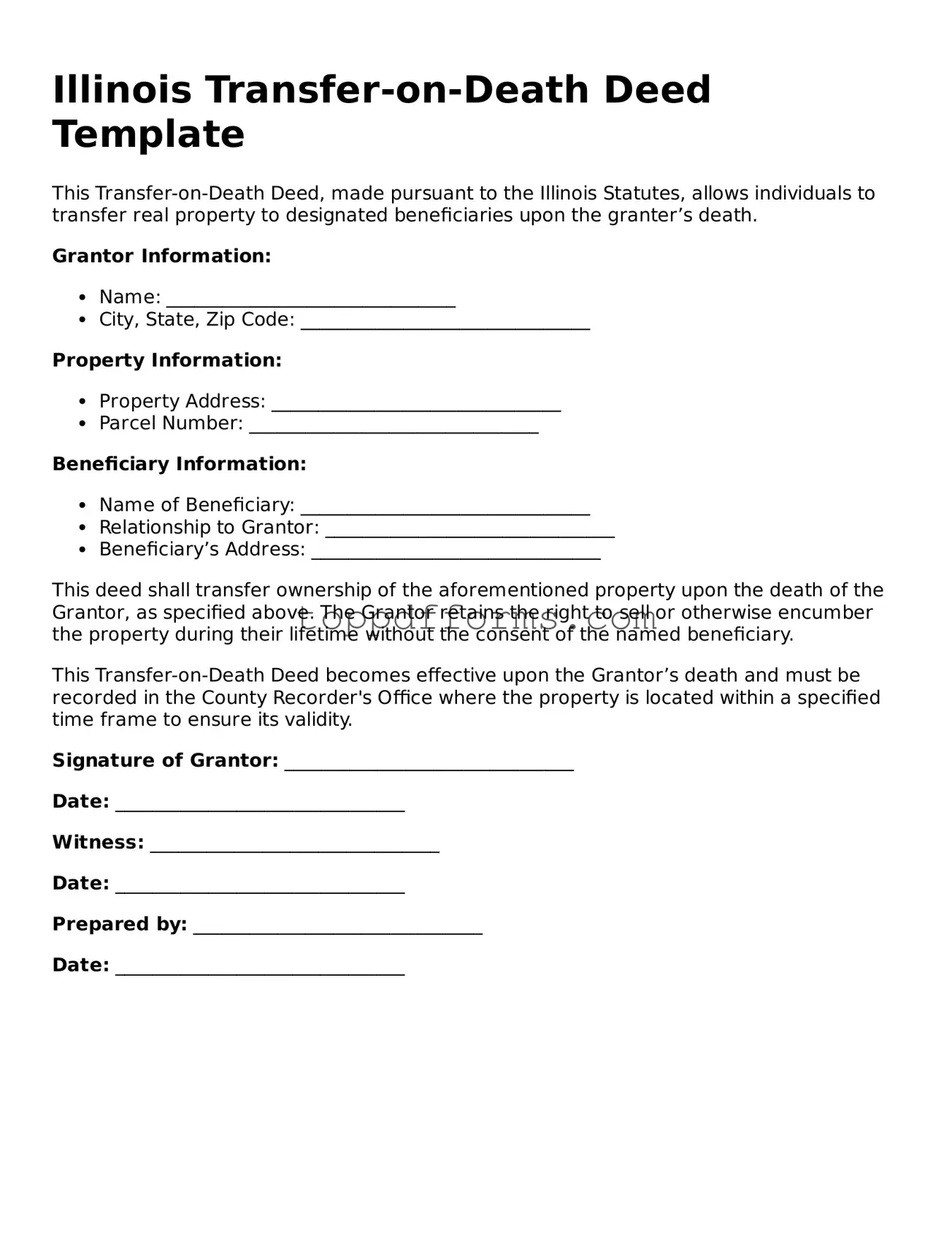 Transfer-on-Death Deed Document for Illinois State