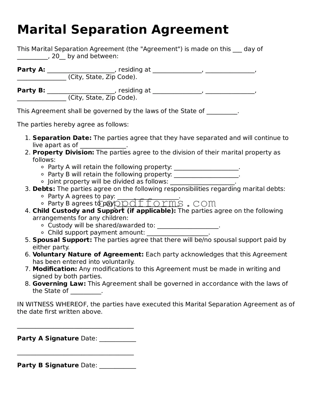 Free Marital Separation Agreement Template