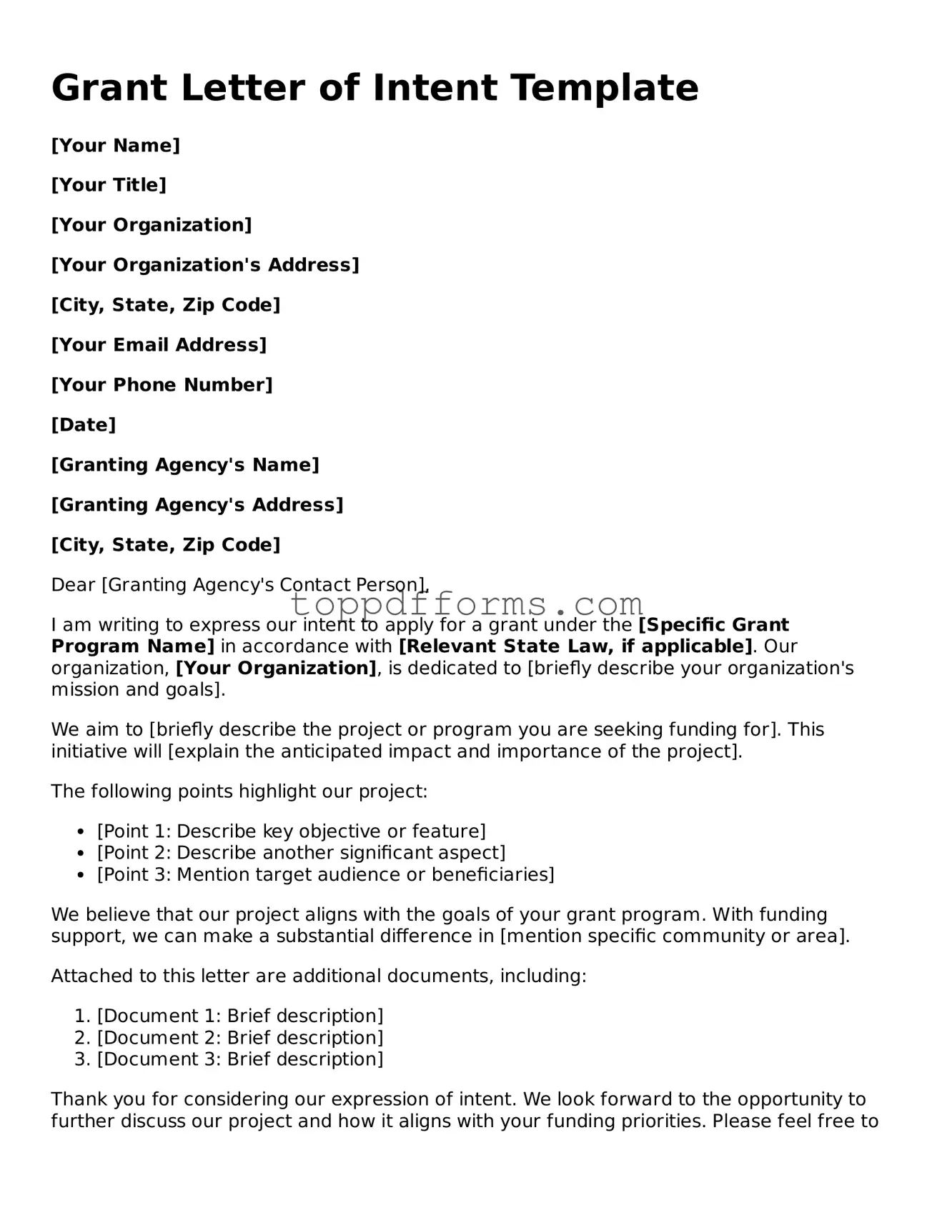 Free Grant Letter of Intent Template