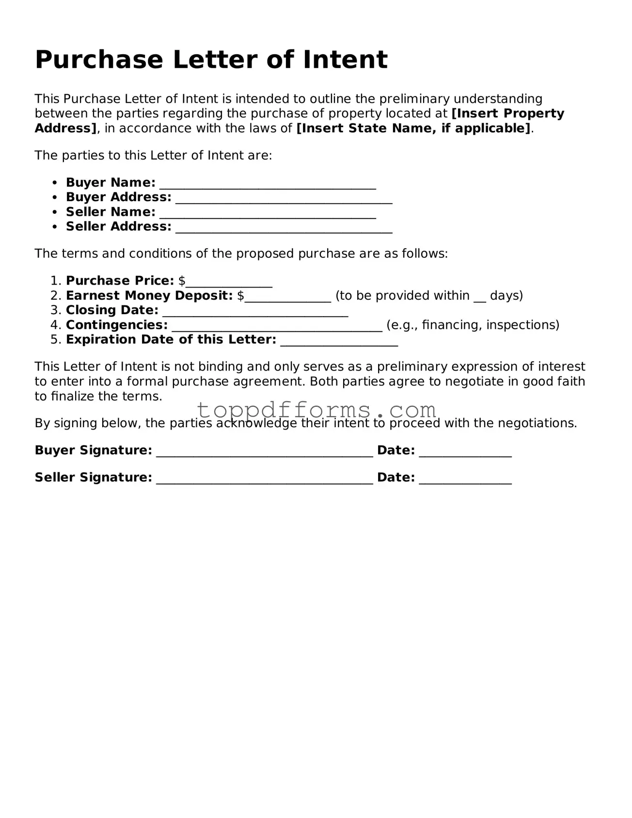 Free Purchase Letter of Intent Template