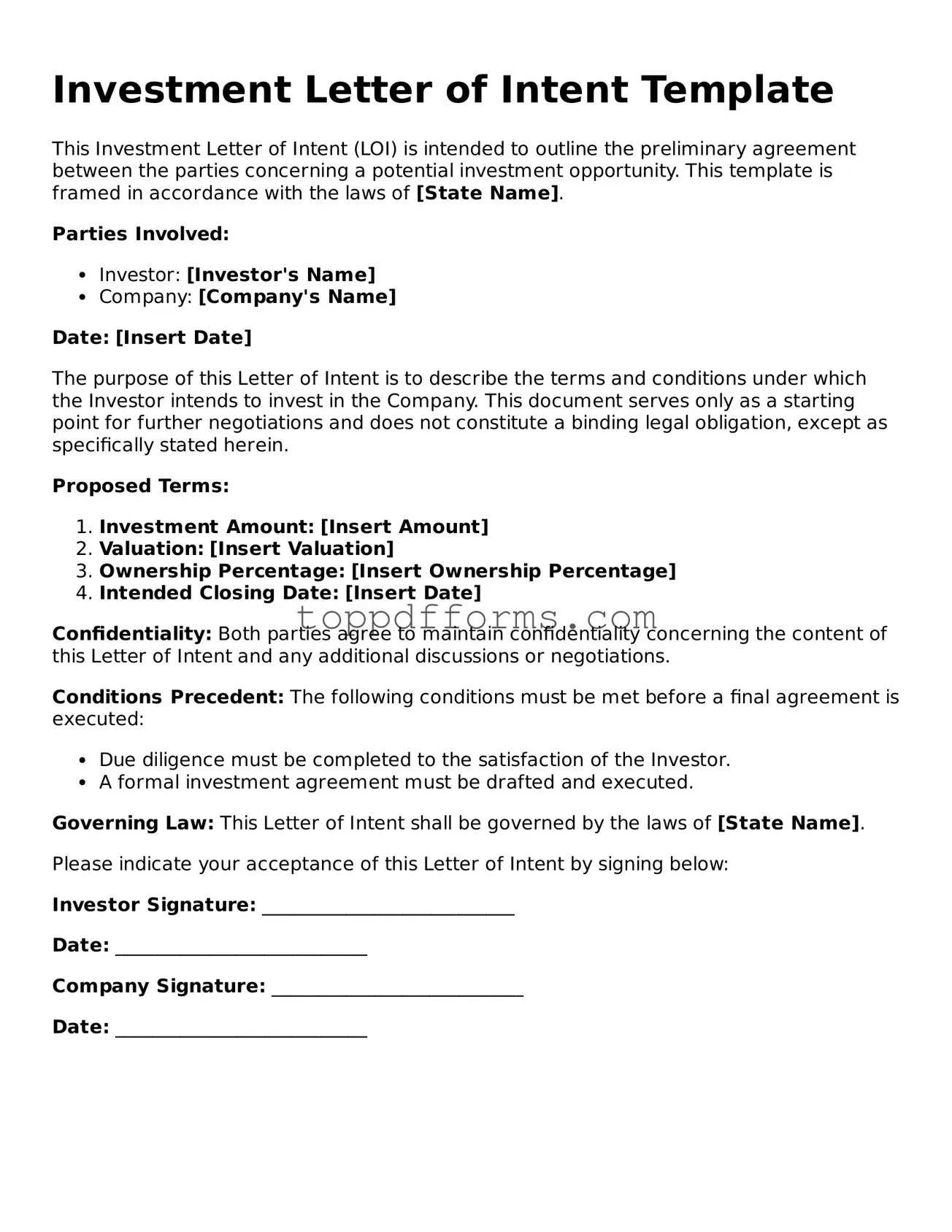Free Investment Letter of Intent Template