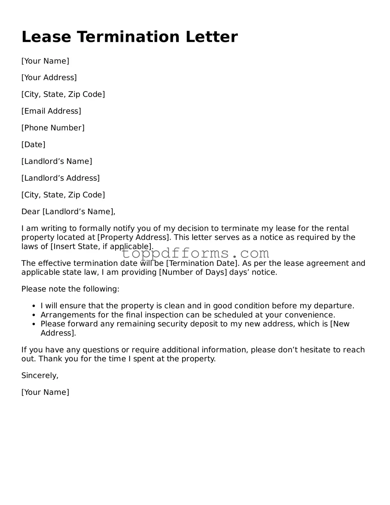Free Lease Termination Letter Template