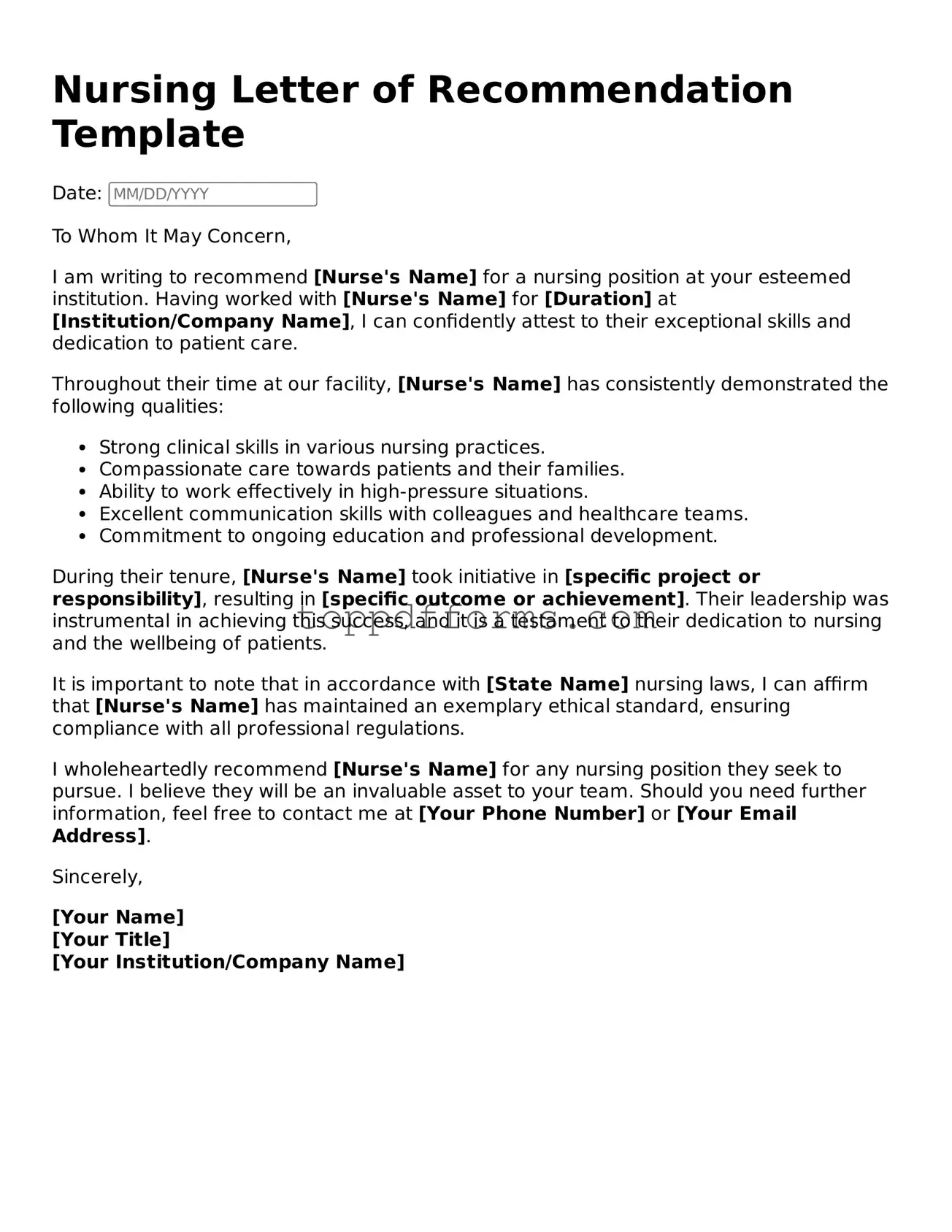 Free Nursing Letter of Recommendation Template