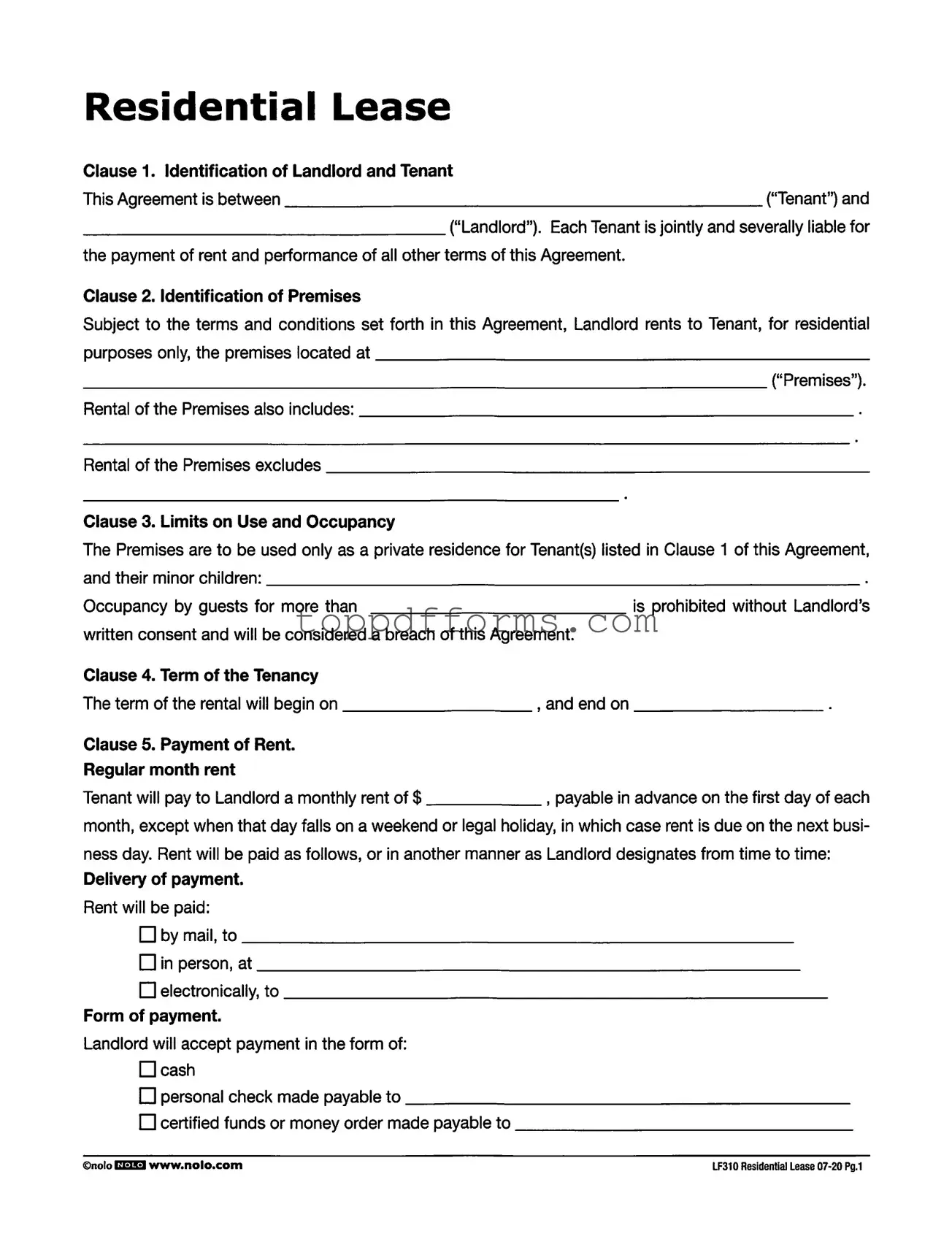 Free Lf310 Residential Lease Form
