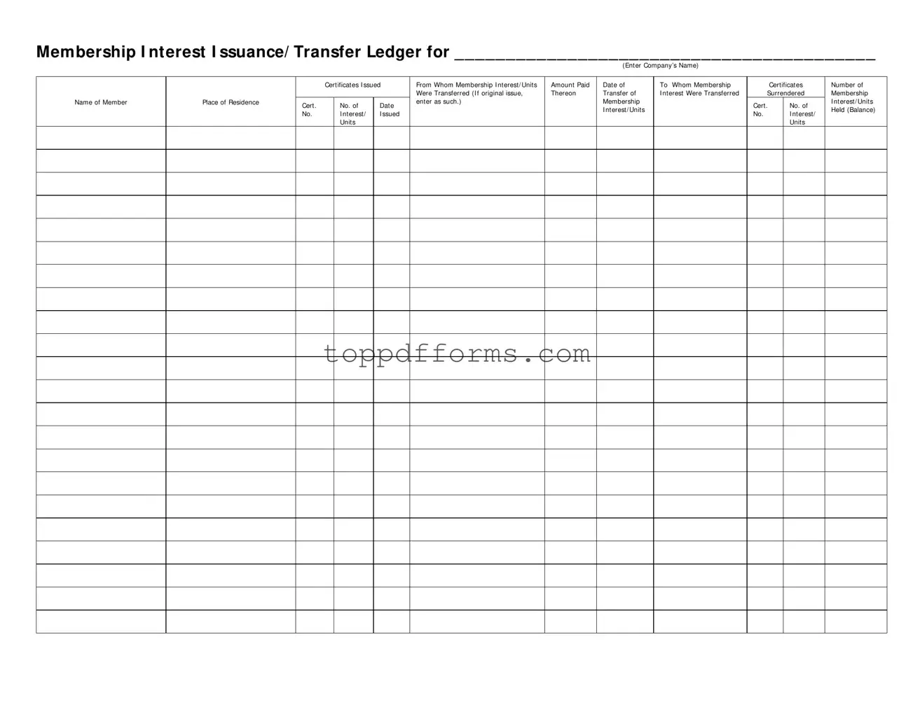 Free Membership Ledger Form
