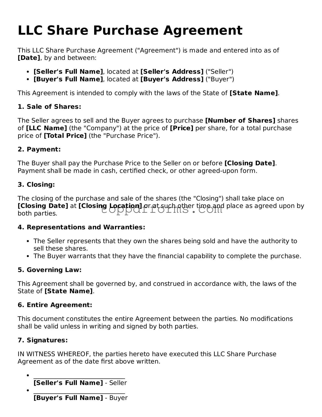 Free LLC Share Purchase Agreement Template