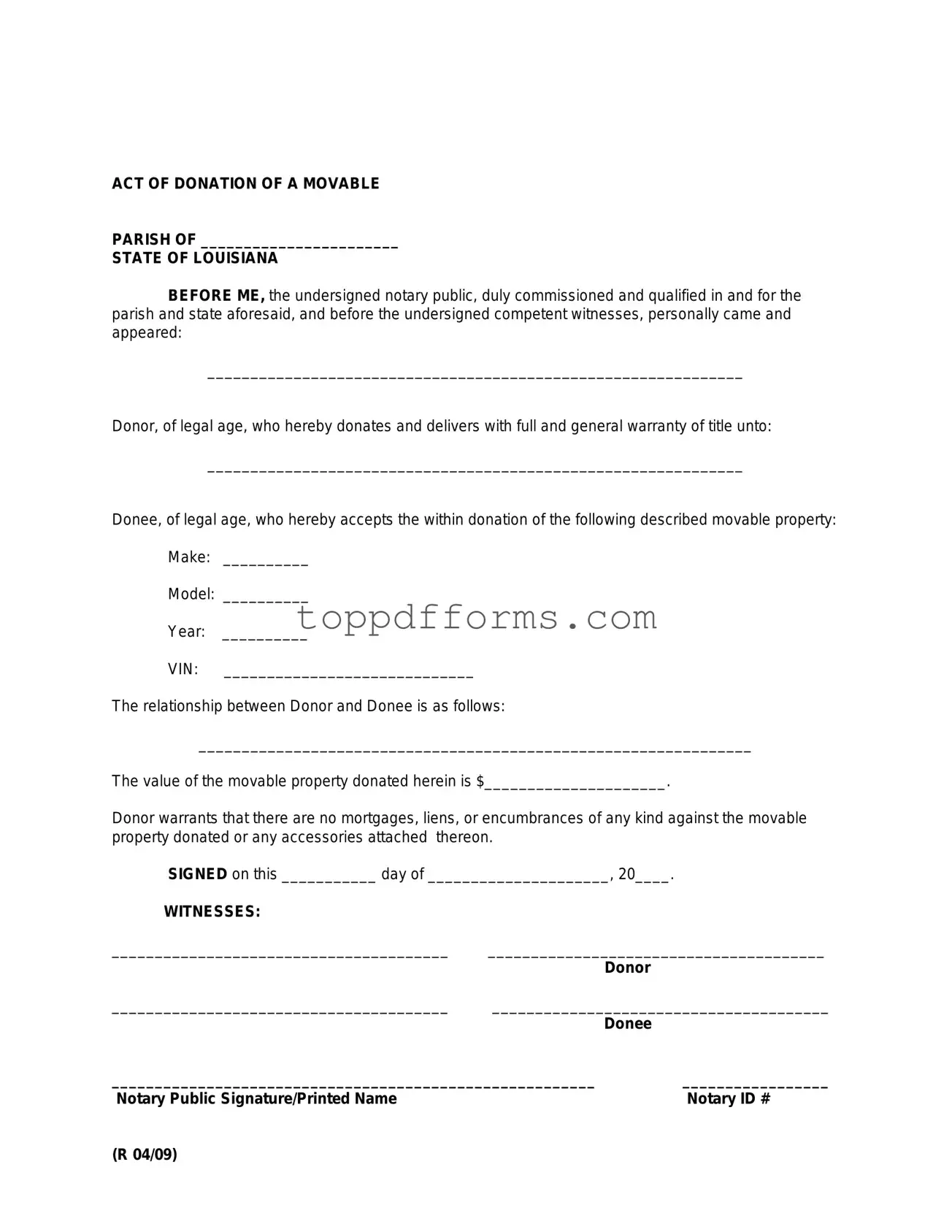 Free Louisiana act of donation Form