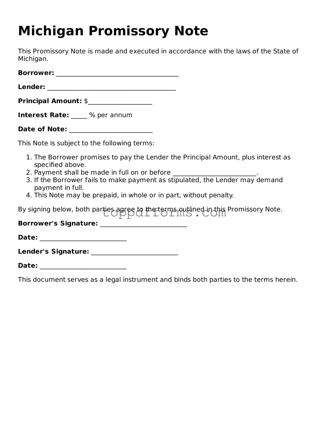 Promissory Note Document for Michigan State
