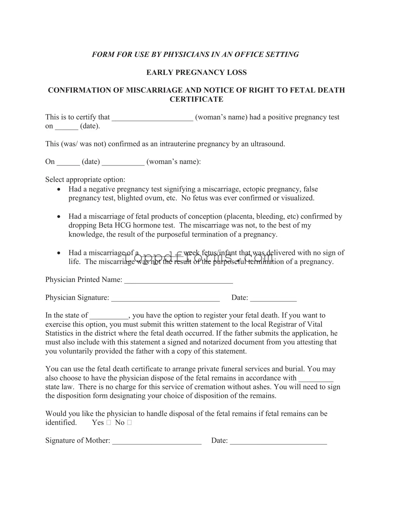 Free Miscarriage Discharge Paper Form