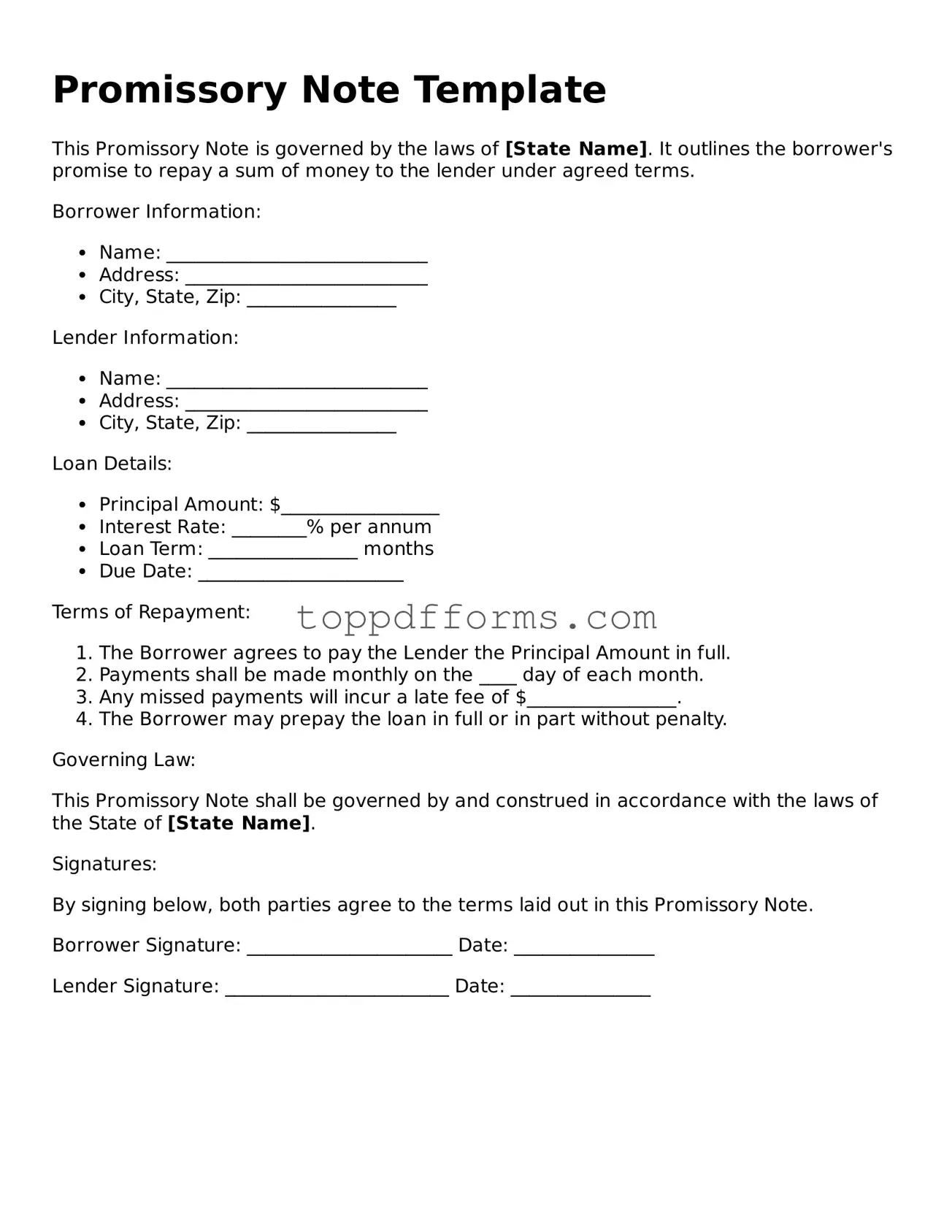 Free Promissory Note Template