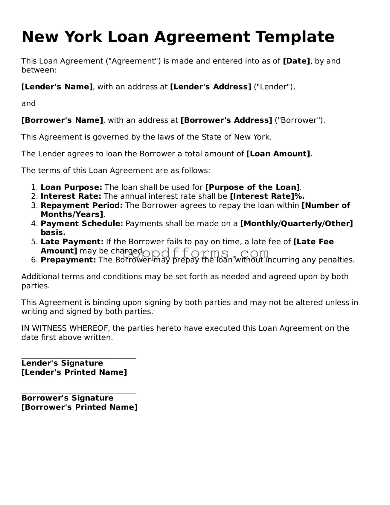 Loan Agreement Document for New York State