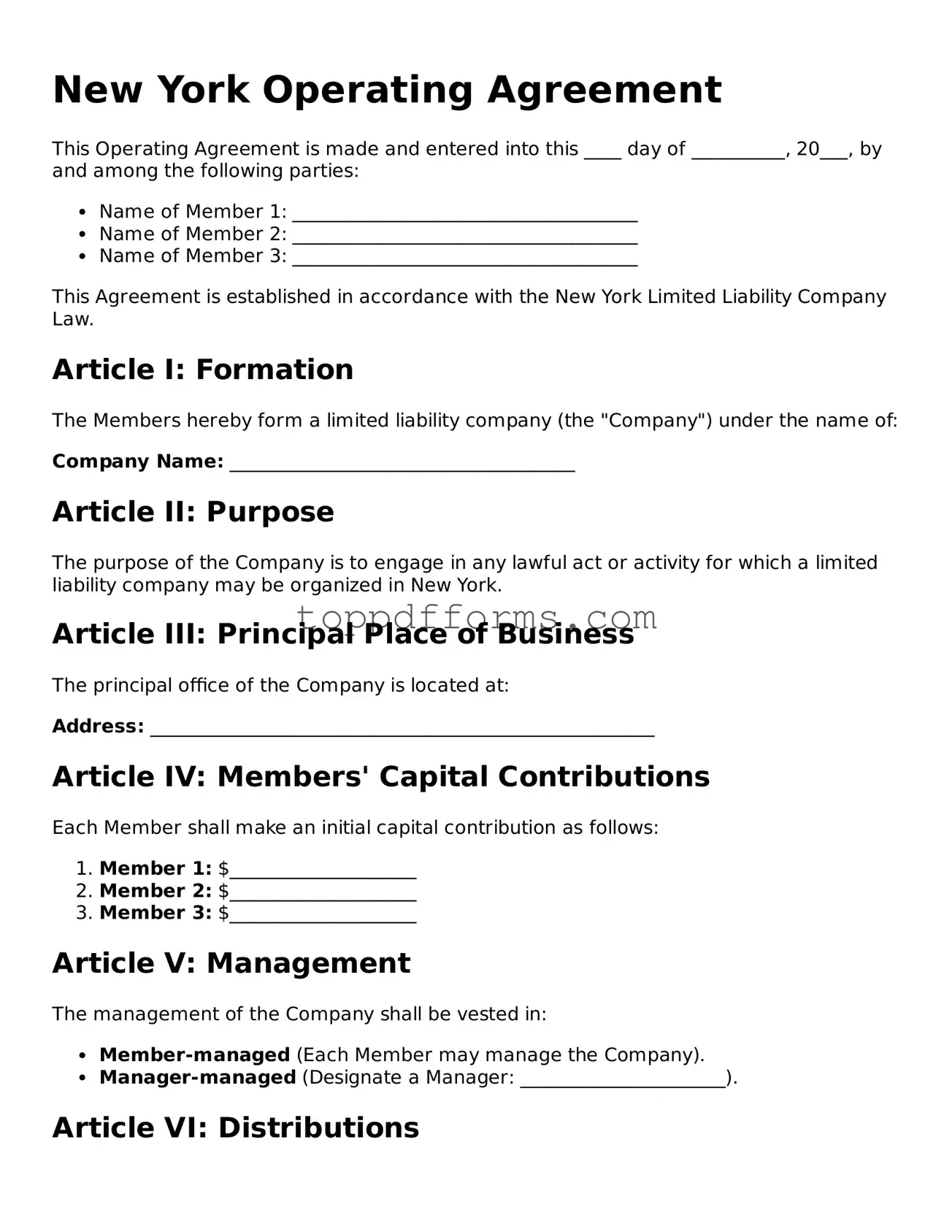 Operating Agreement Document for New York State