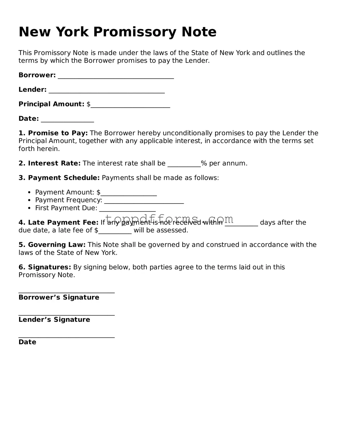 Promissory Note Document for New York State