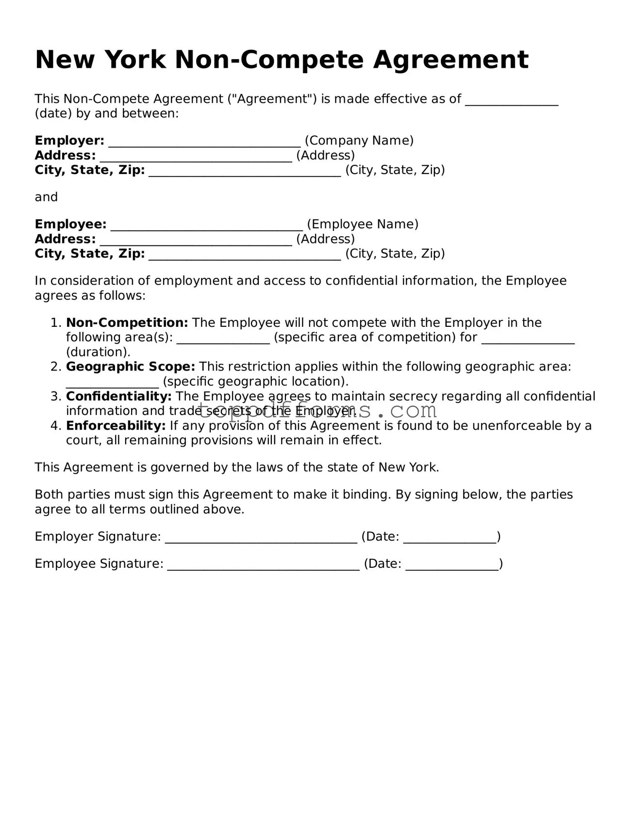 Non-compete Agreement Document for New York State