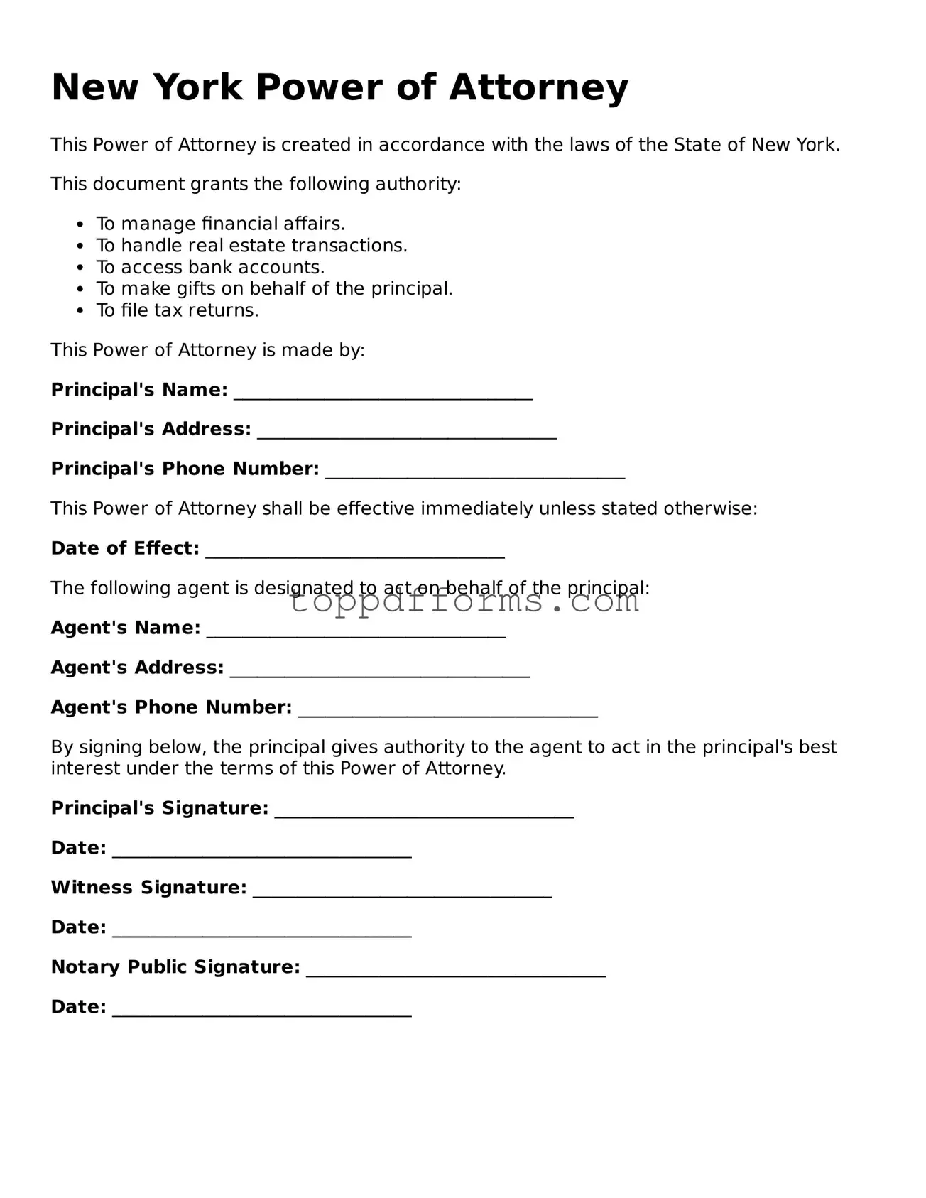 Power of Attorney Document for New York State