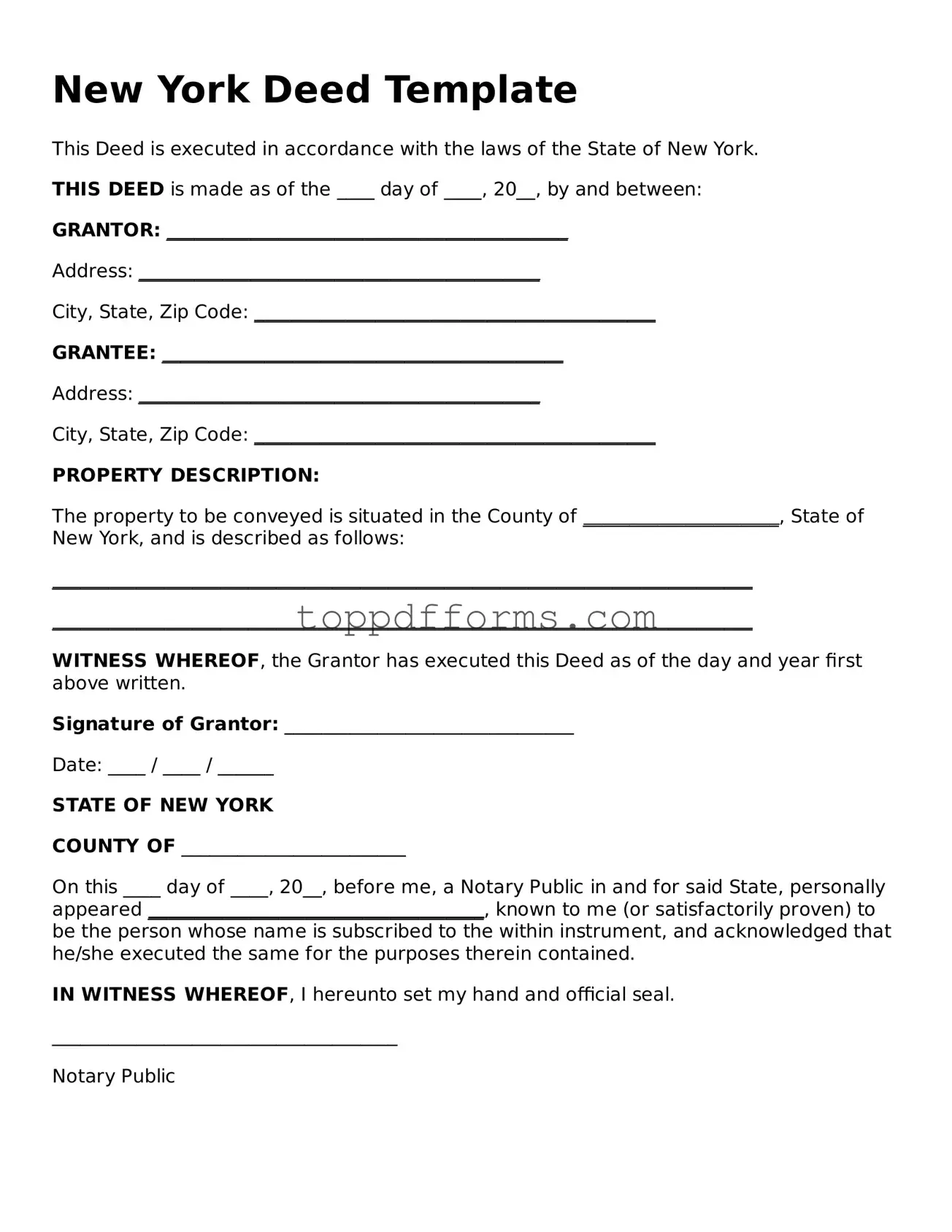 Deed Document for New York State