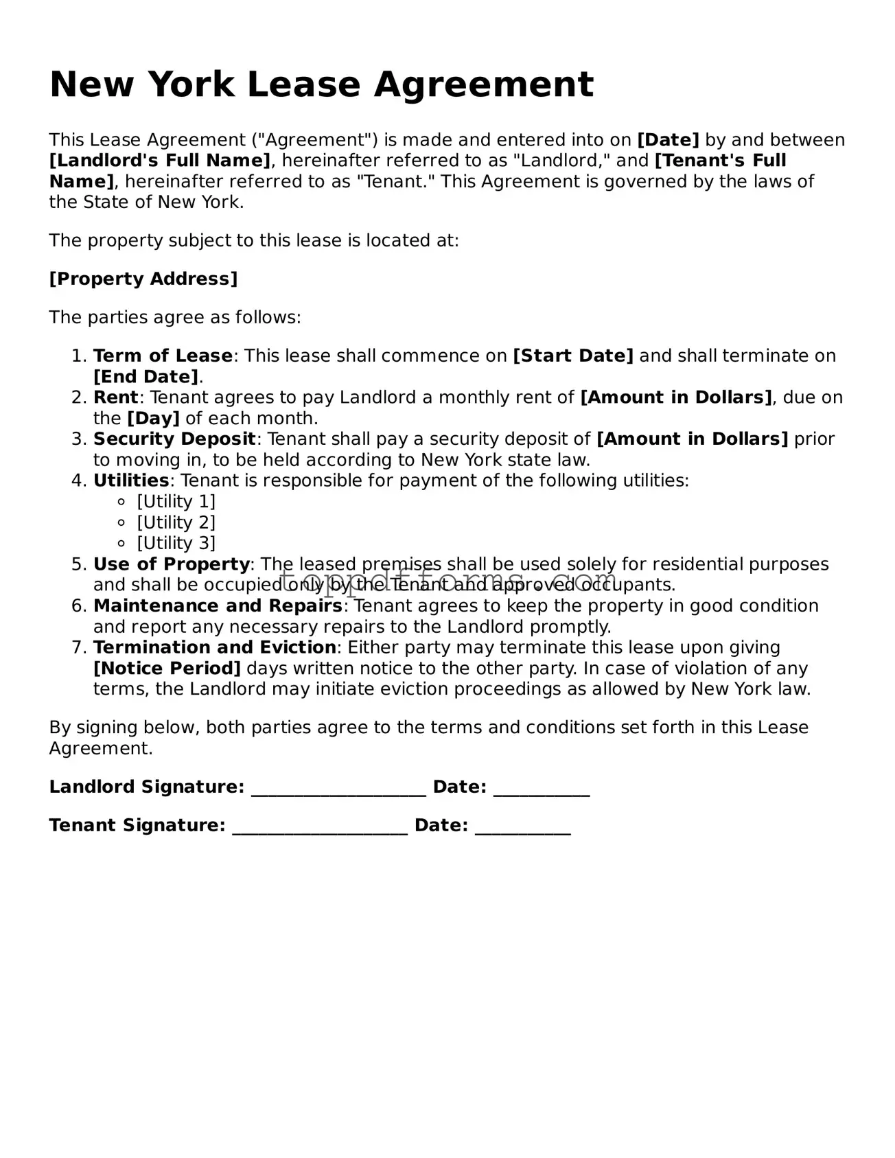 Lease Agreement Document for New York State