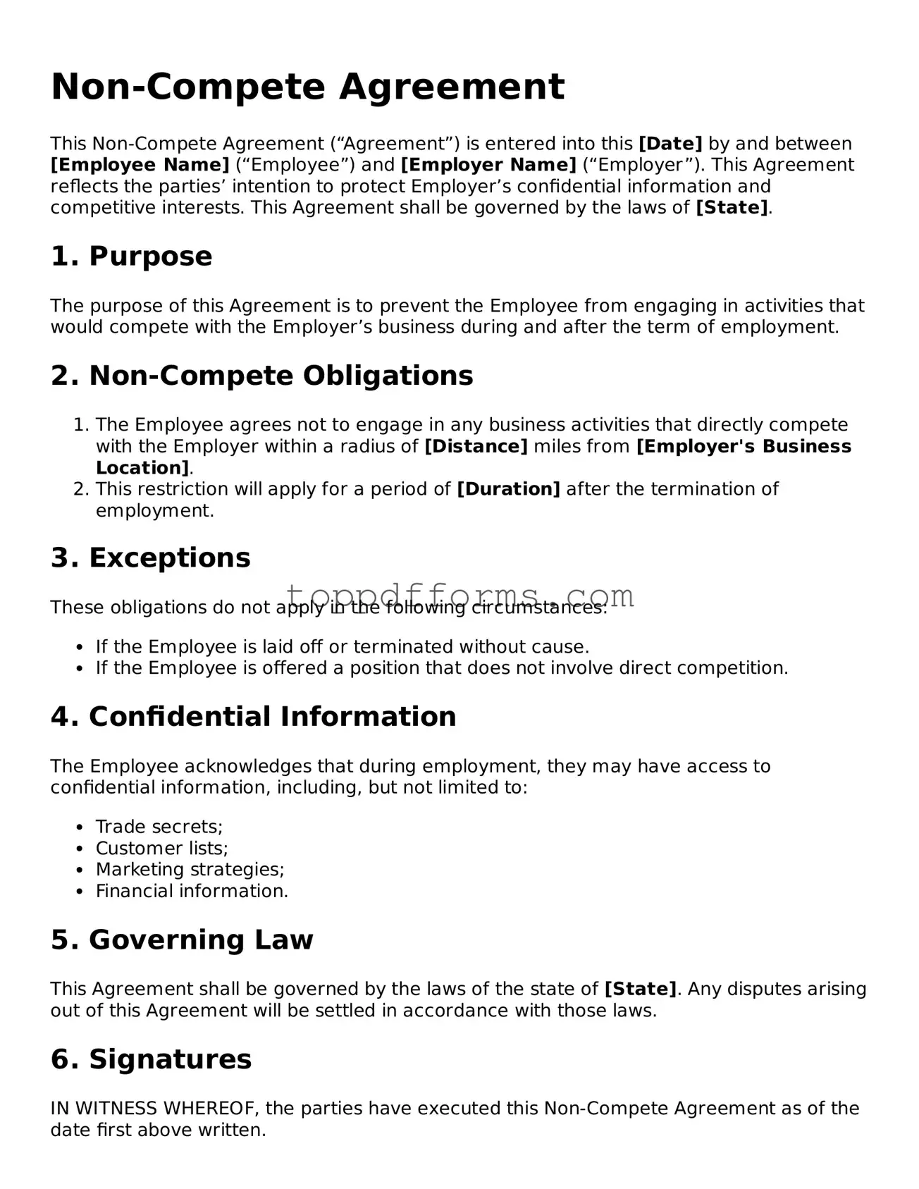 Free Non-compete Agreement Template