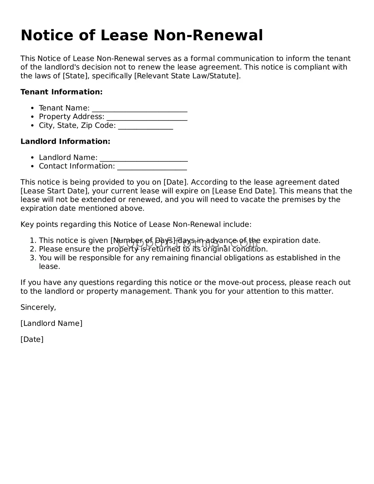 Free Notice of Lease Non-Renewal Template