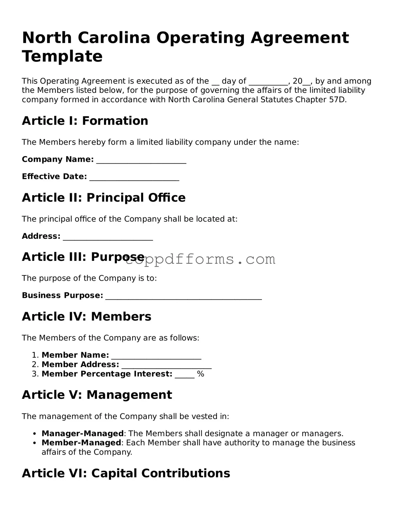 Operating Agreement Document for North Carolina State
