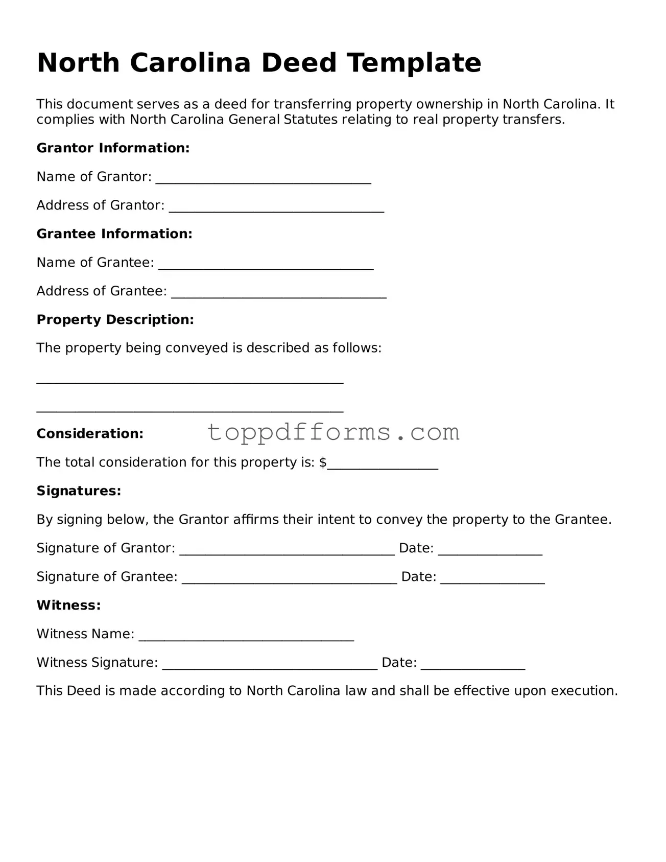 Deed Document for North Carolina State