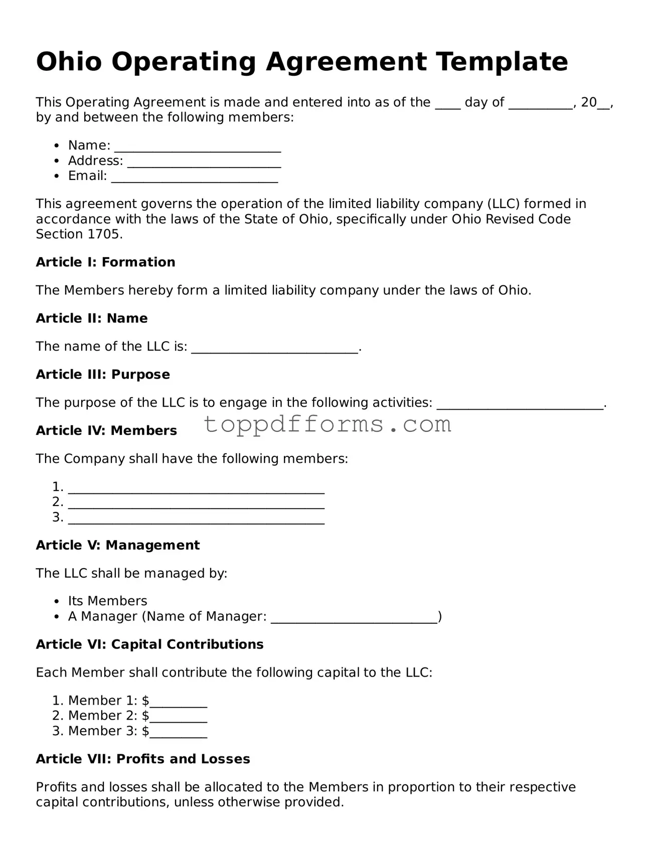 Operating Agreement Document for Ohio State