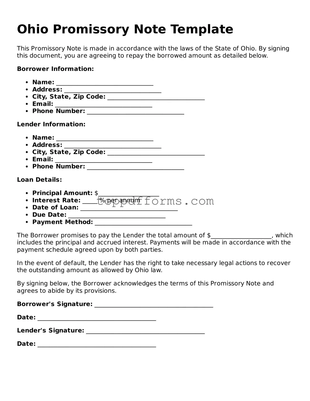 Promissory Note Document for Ohio State
