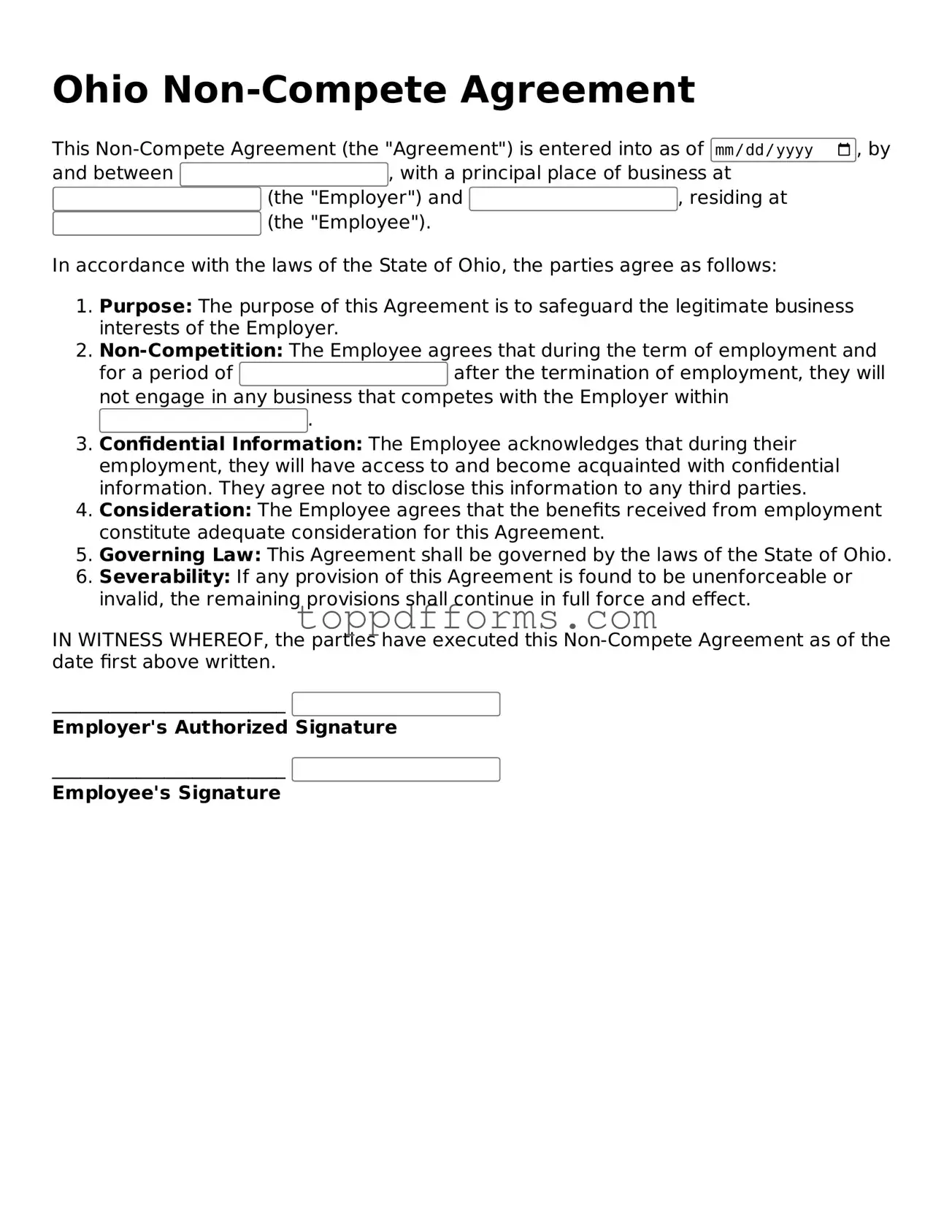 Non-compete Agreement Document for Ohio State