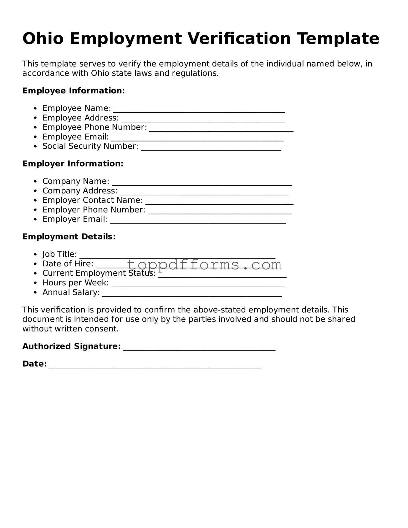 Employment Verification Document for Ohio State