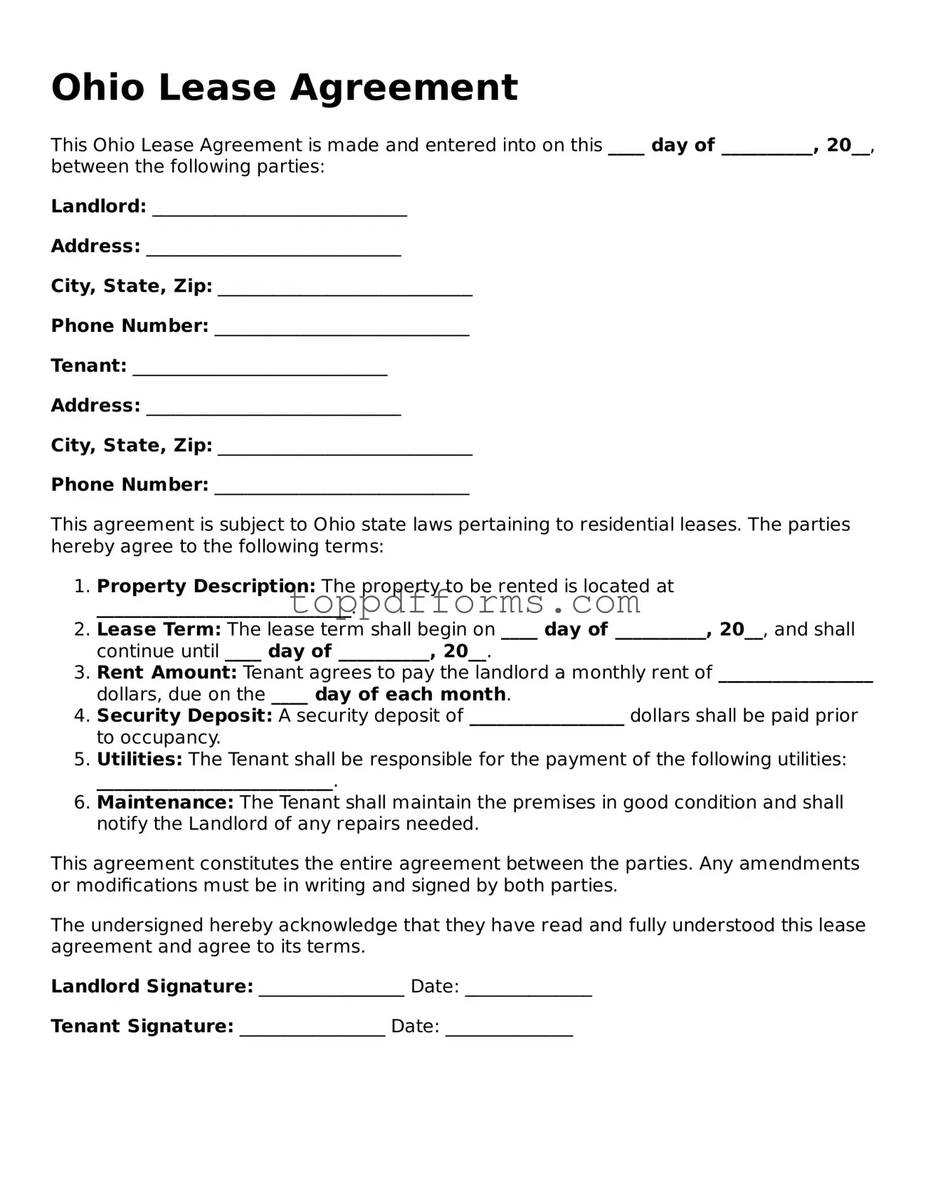 Lease Agreement Document for Ohio State