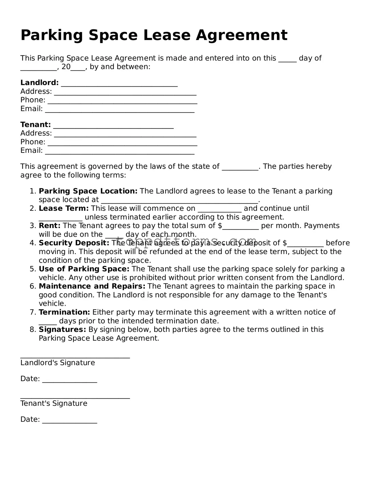 Free Parking Space Lease Agreement Template