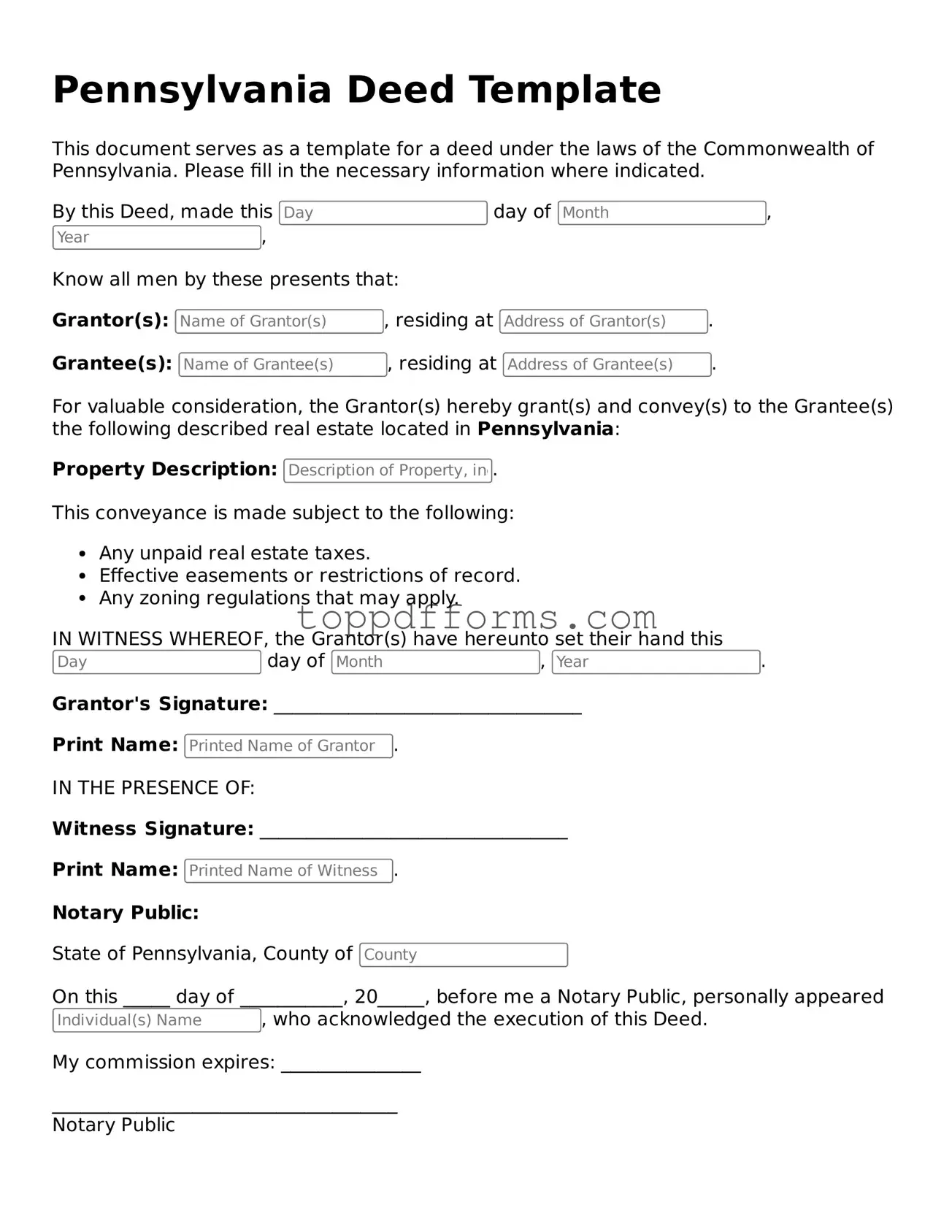 Deed Document for Pennsylvania State