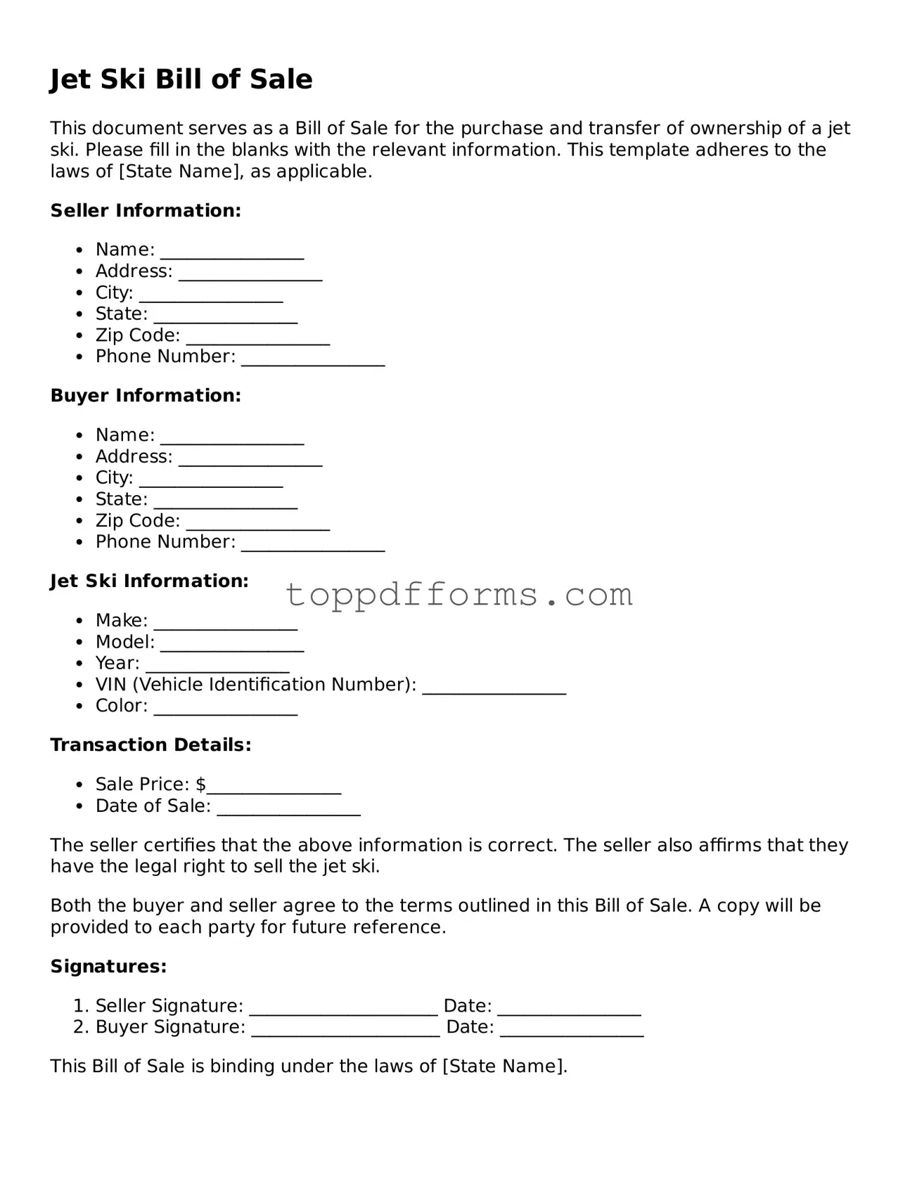 Free Jet Ski Bill of Sale Template