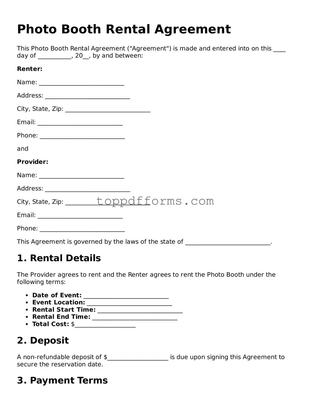 Free Photo Booth Rental Agreement Template