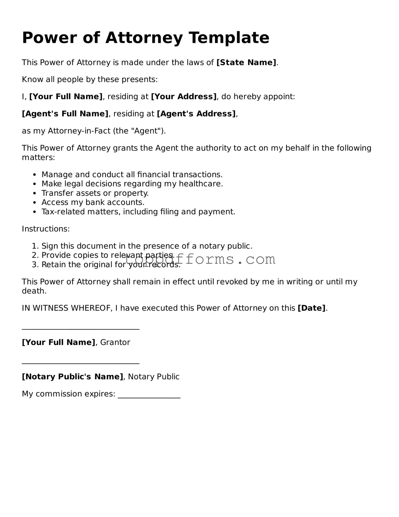Free Power of Attorney Template