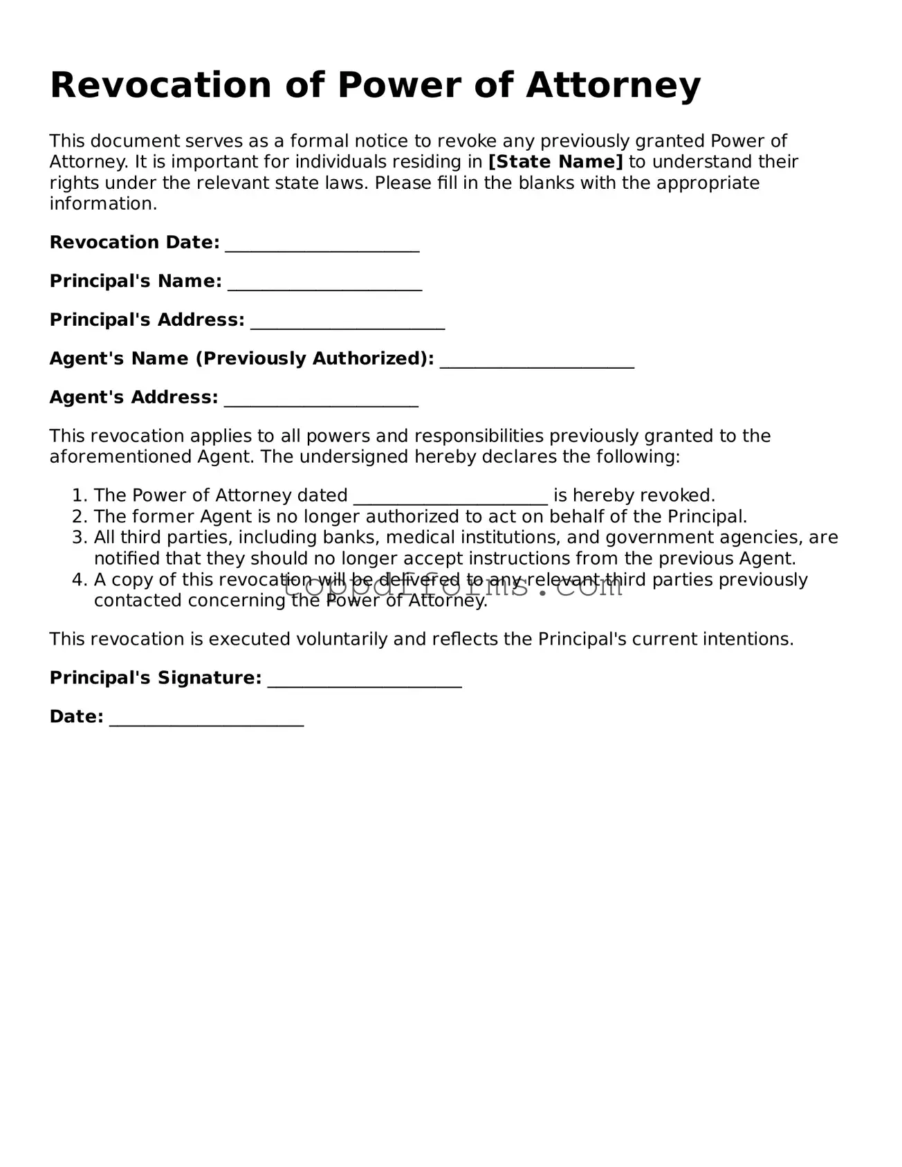 Free Revocation of Power of Attorney Template