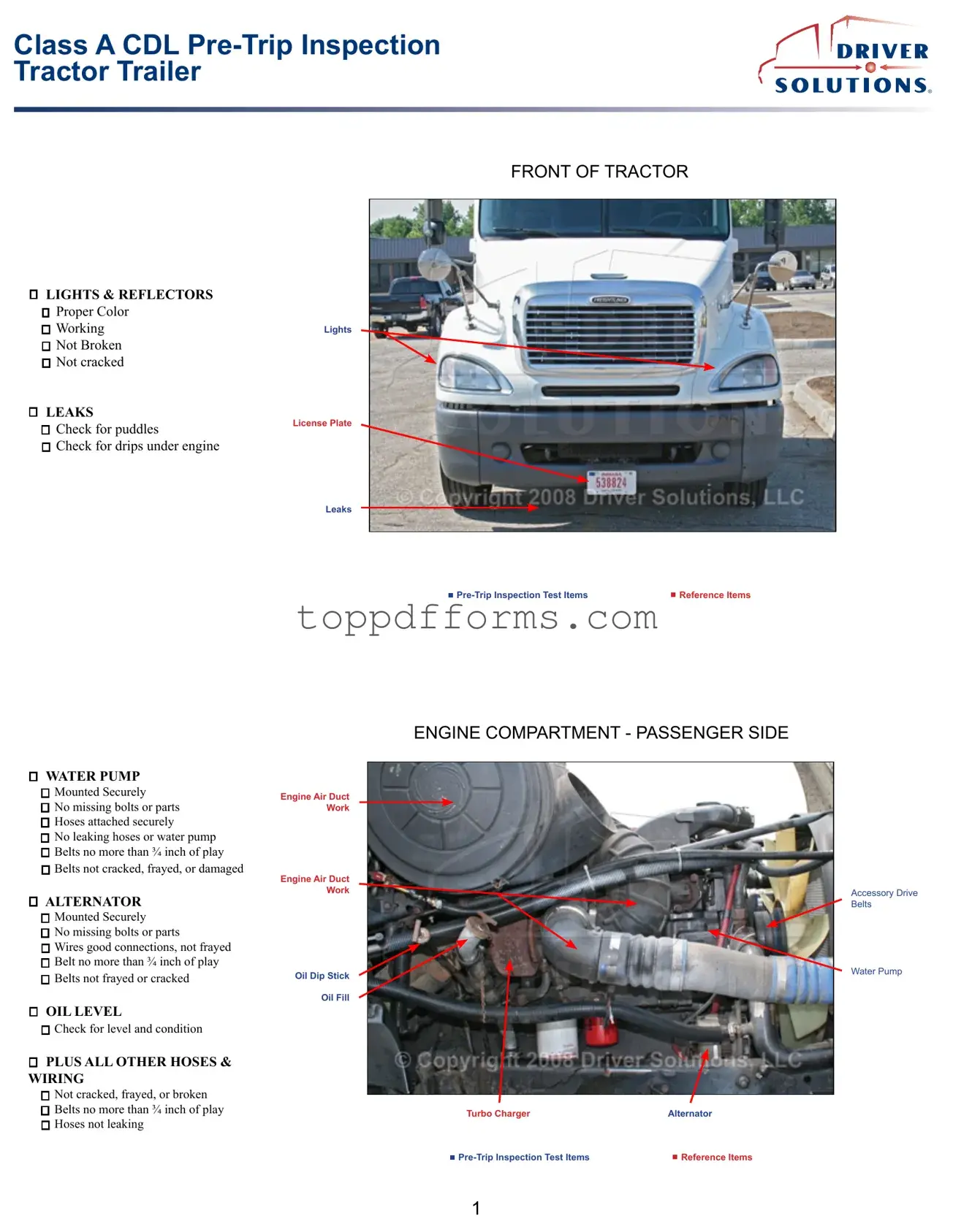 Free Pre Trip Inspection Checklist Form