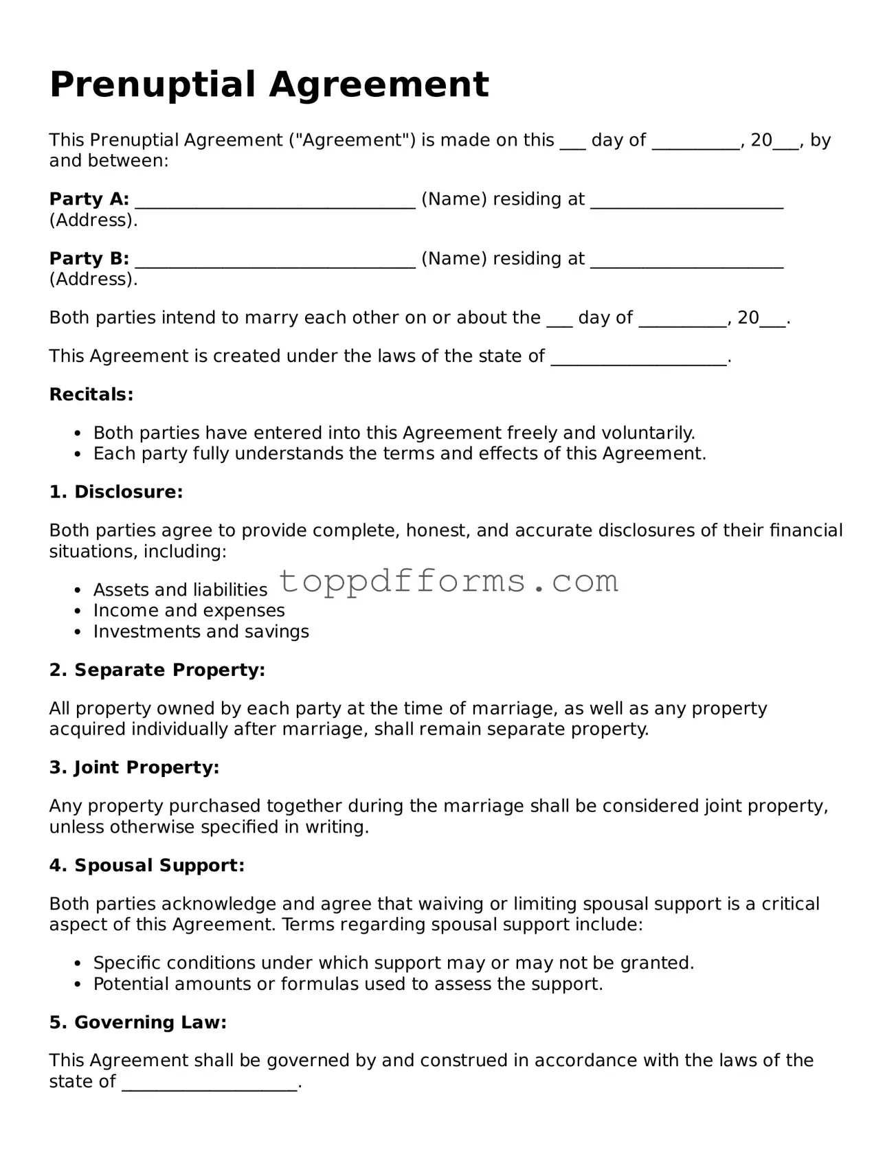 Free Prenuptial Agreement Template