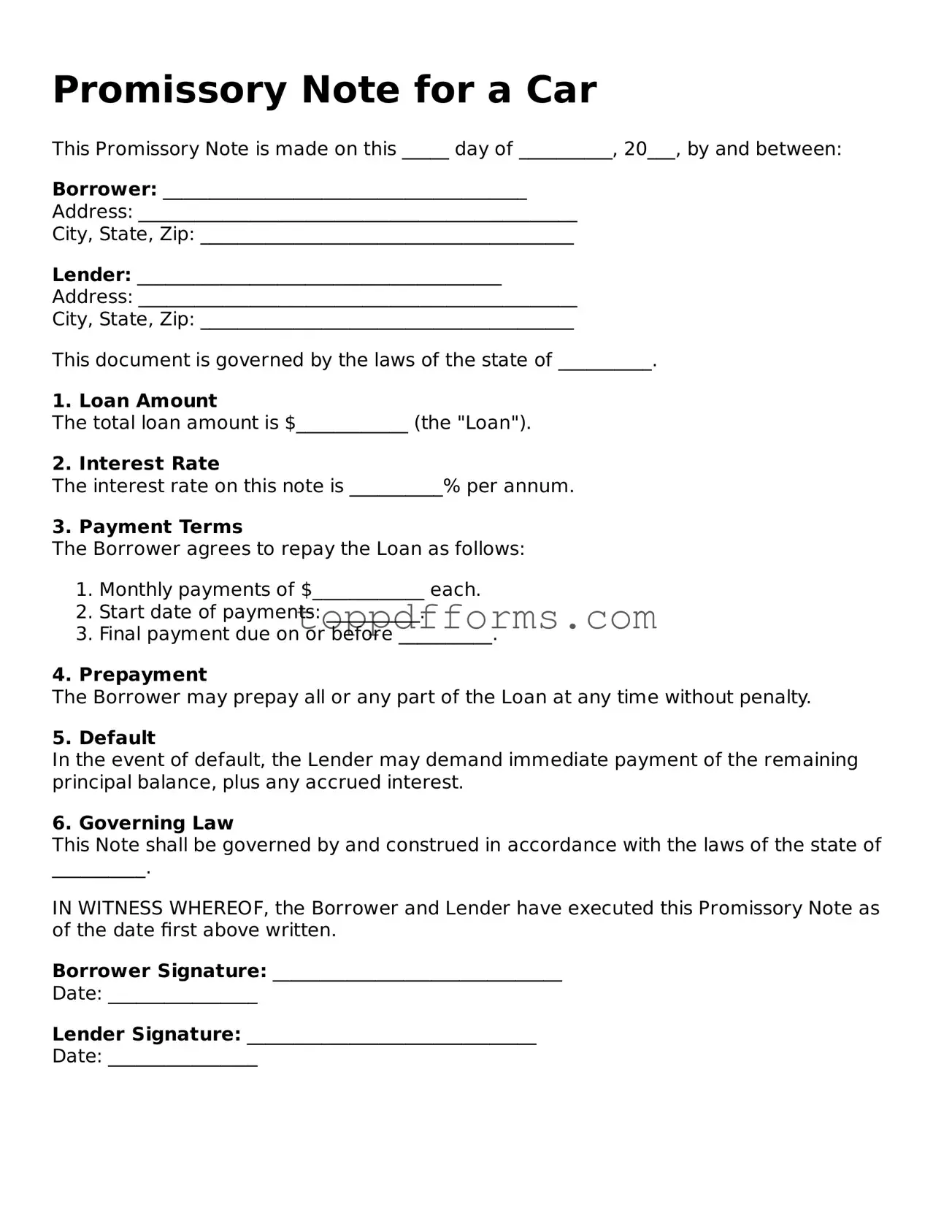 Free Promissory Note for a Car Template