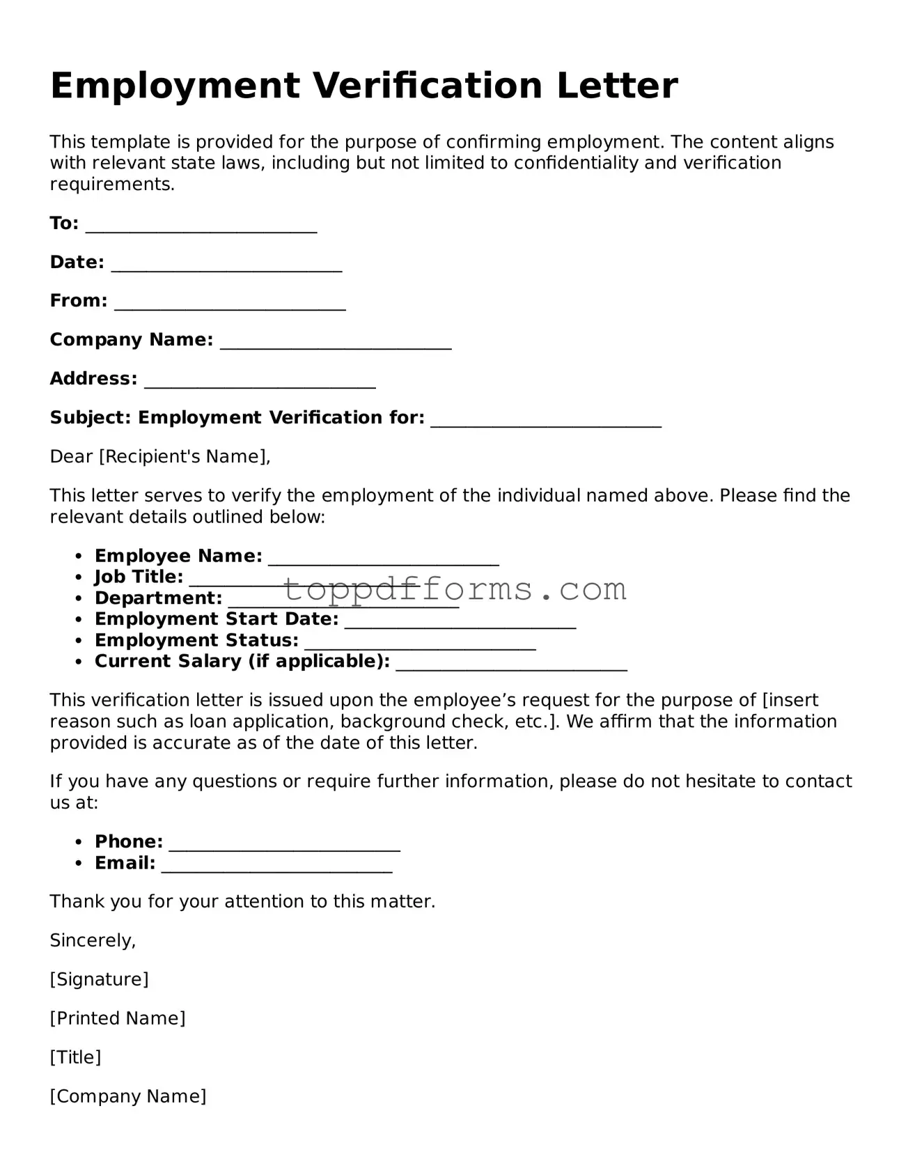 Free Employment Verification Template