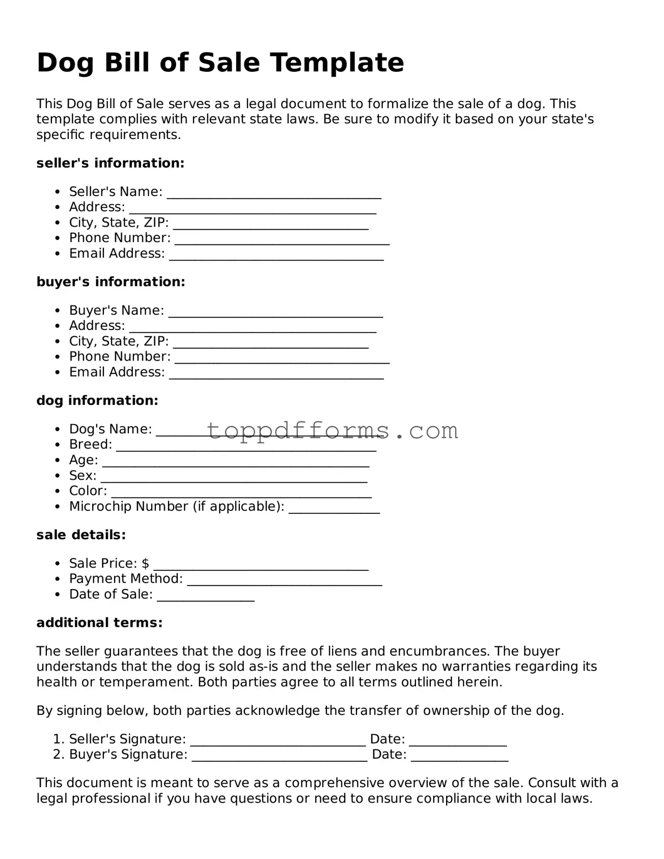 Free Dog Bill of Sale Template