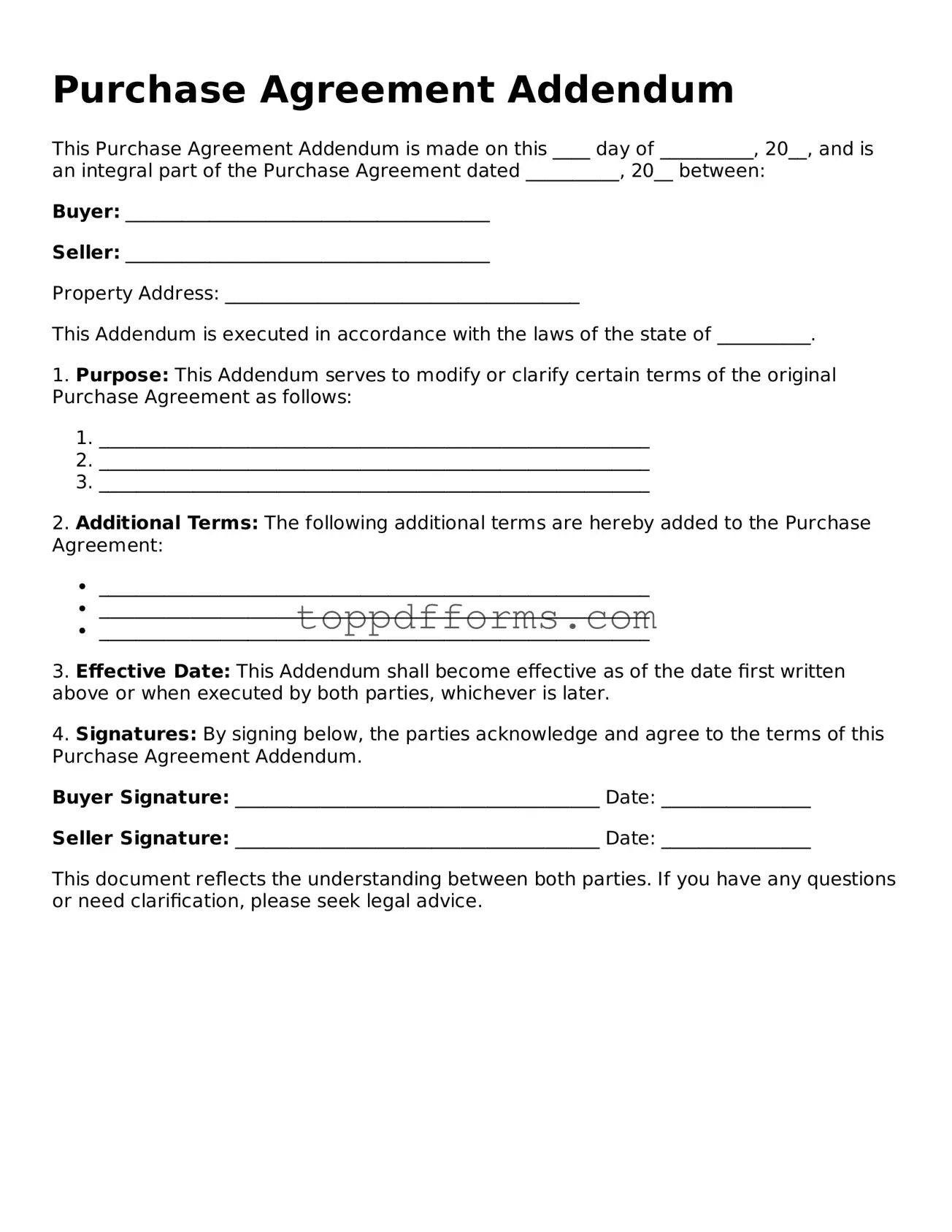 Free Purchase Agreement Addendum Template