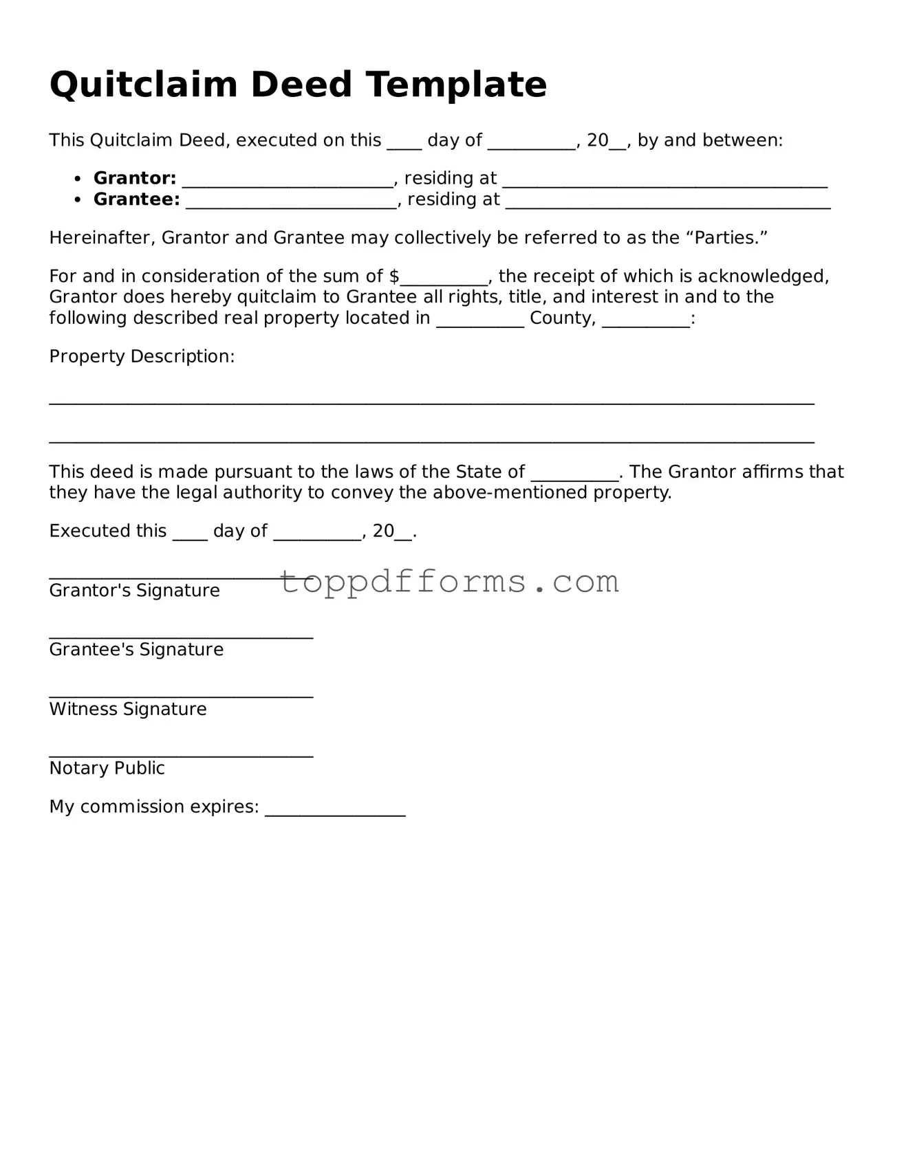 Free Quitclaim Deed Template