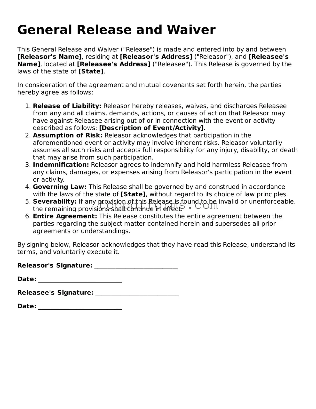 Free General Release and Waiver Template