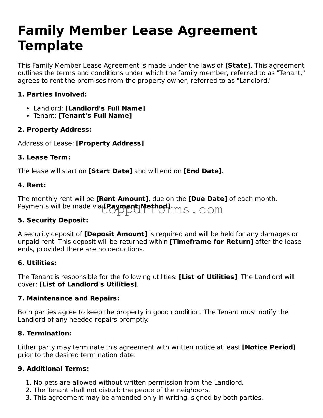 Free Family Member Lease Agreement Template