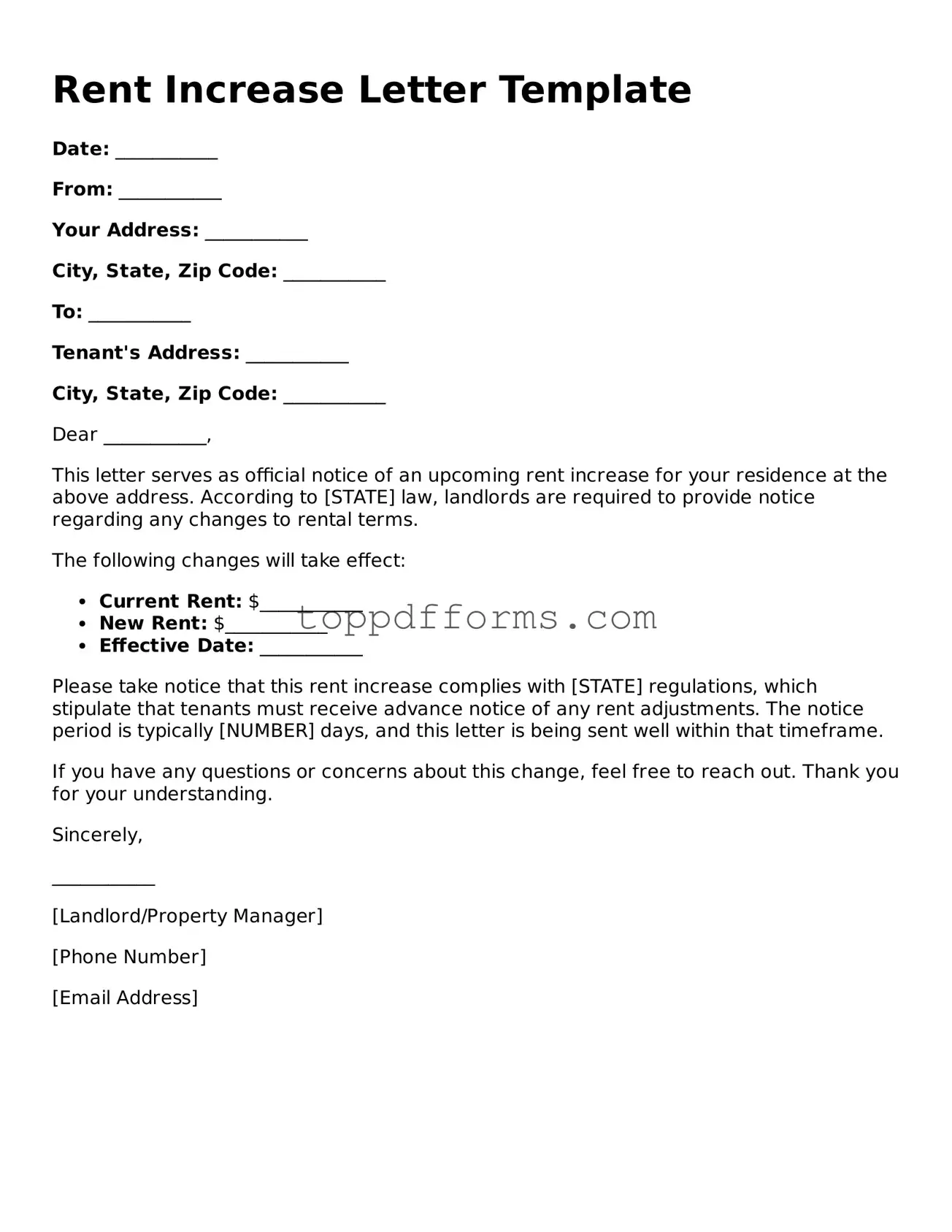 Free Rent Increase Letter Template