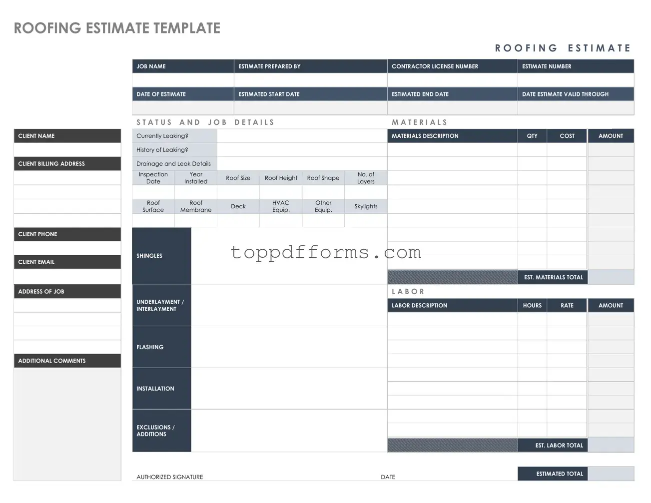 Free Roofing Estimate Form