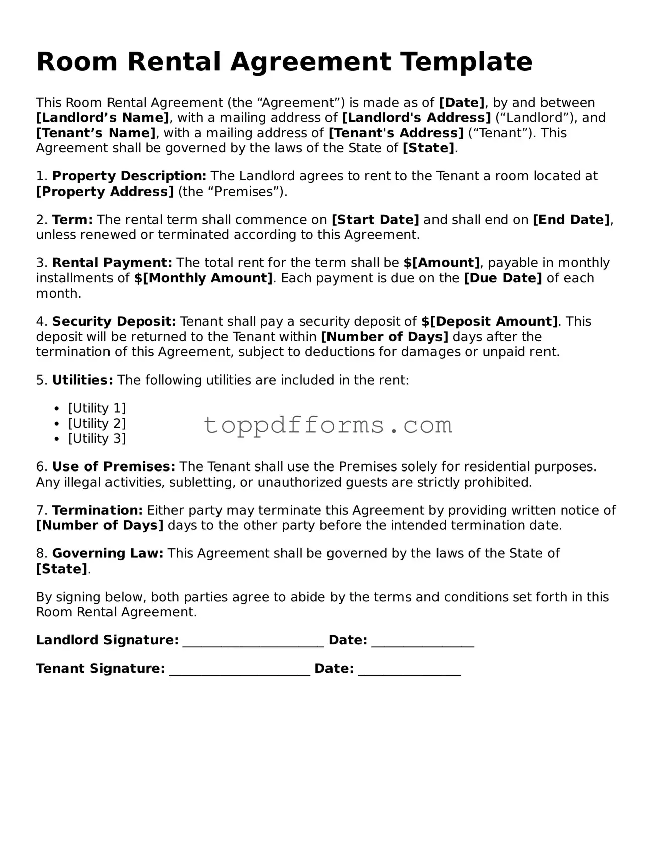 Free Room Rental Agreement Template