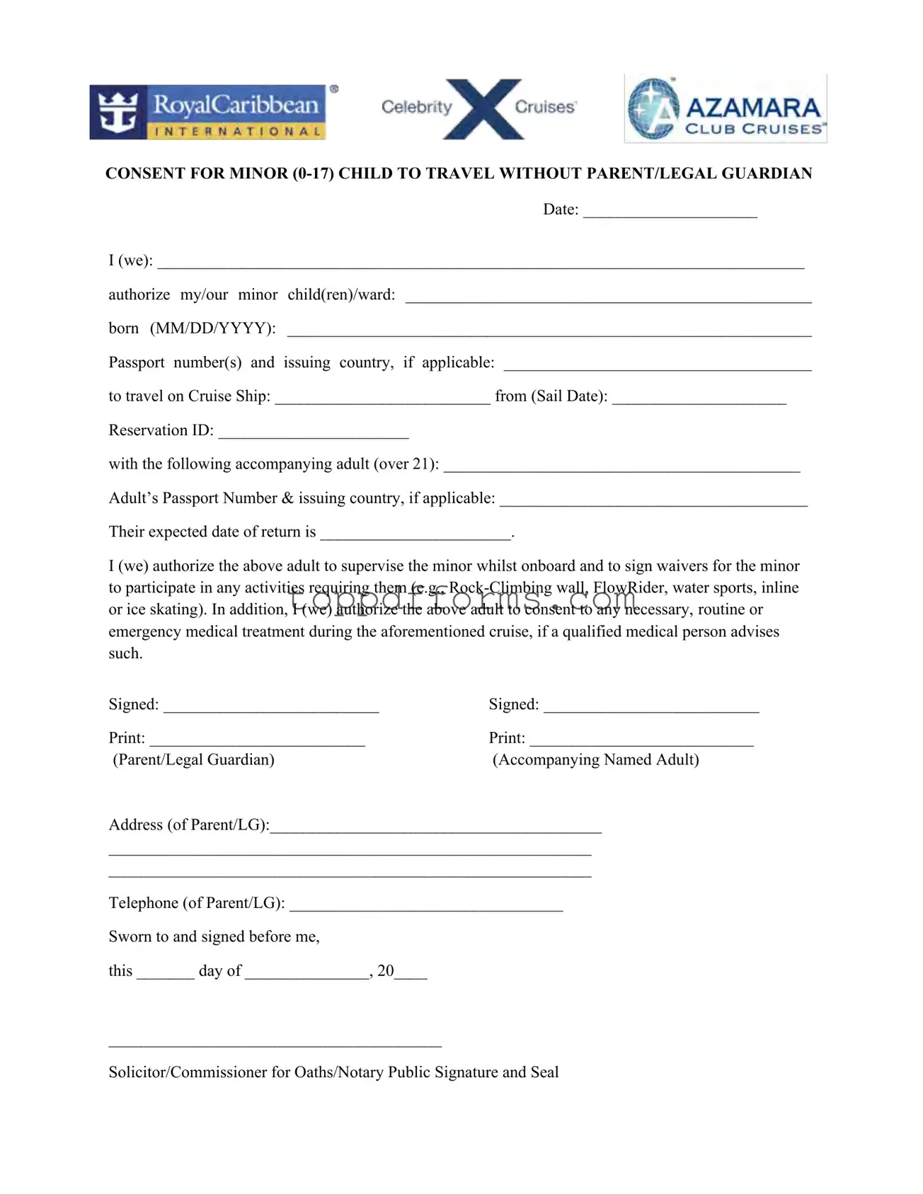 Free Royal Caribbean Parental Consent Form