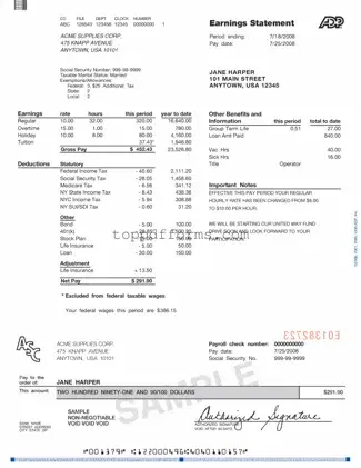 Free Adp Pay Stub Form